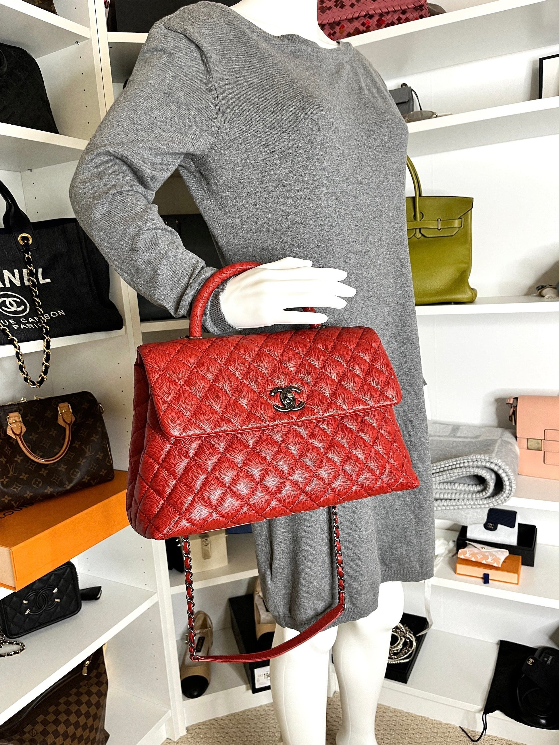 Chanel Red Medium Coco Handle Top Handbag - Rovelle Bags