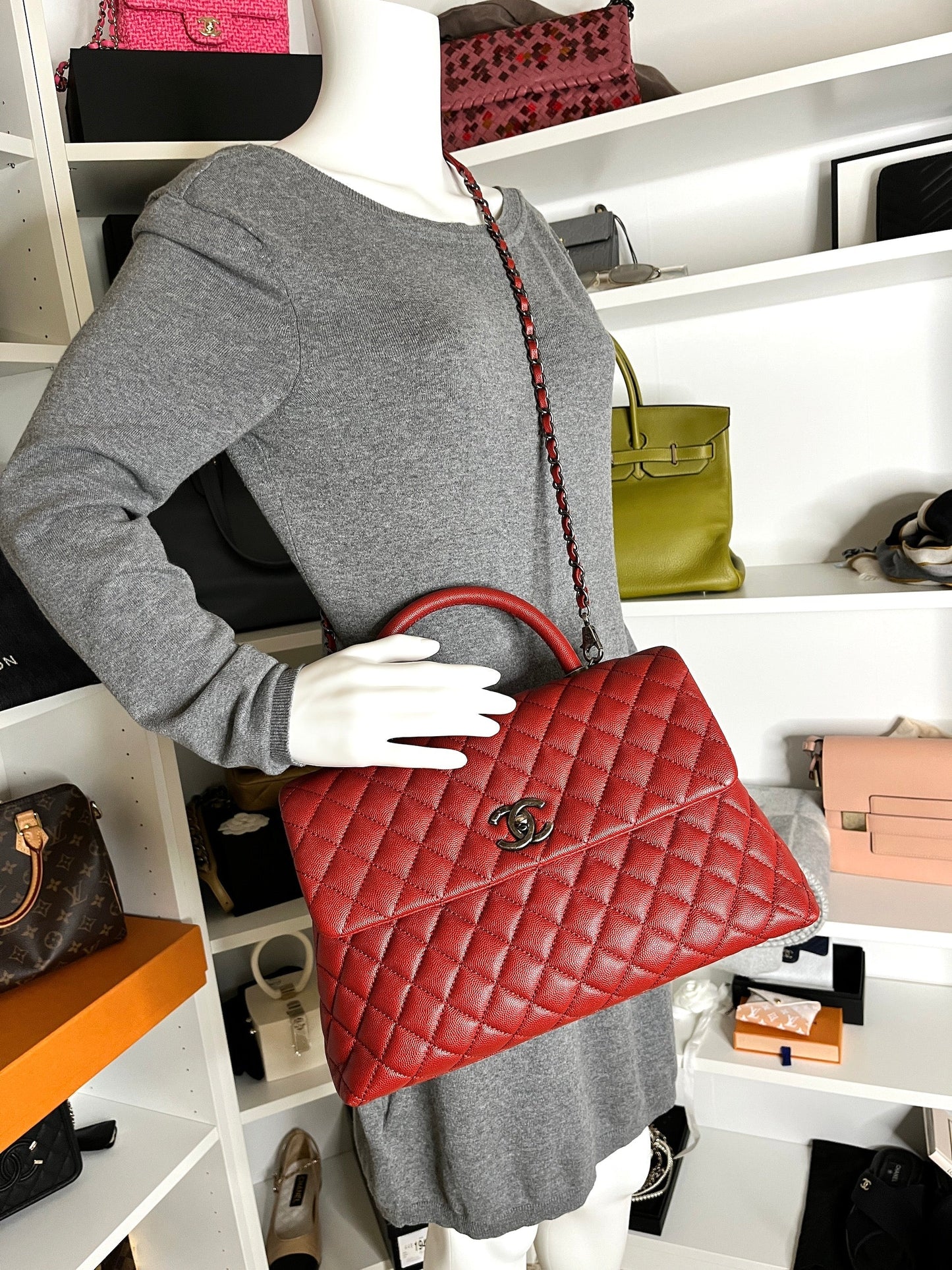 Chanel Red Medium Coco Handle Top Handbag - Rovelle Bags