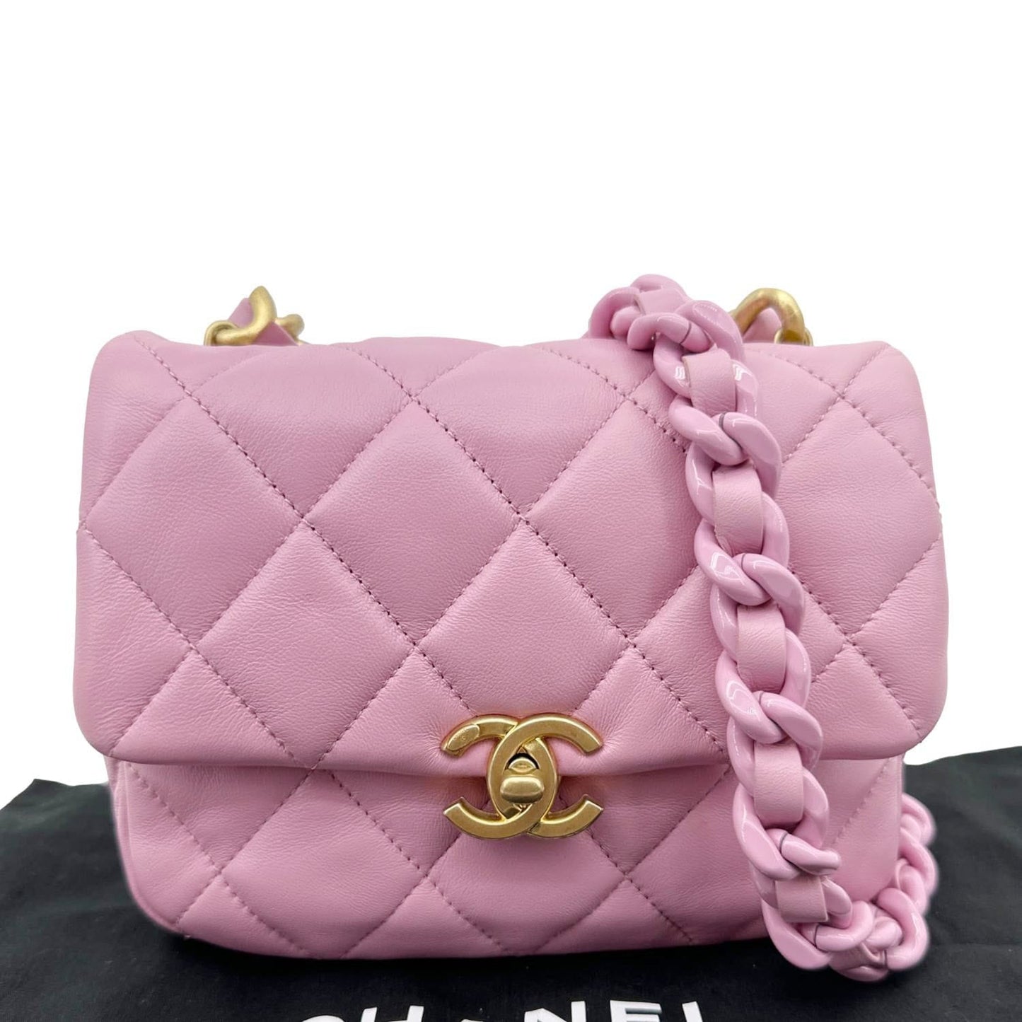 CHANEL CC Flap Candy Chain Mini Quilted Lambskin Leather Crossbody Bag Pink