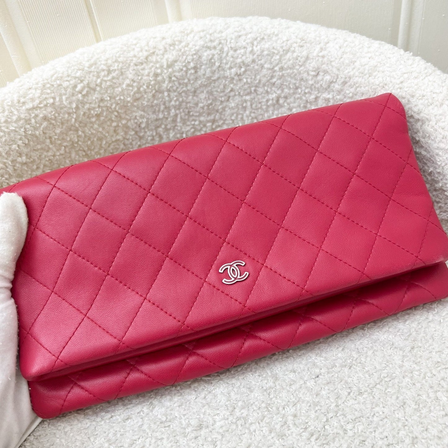 Chanel Foldover Clutch in Dark Pink Clutch Bag - Rovelle Bags