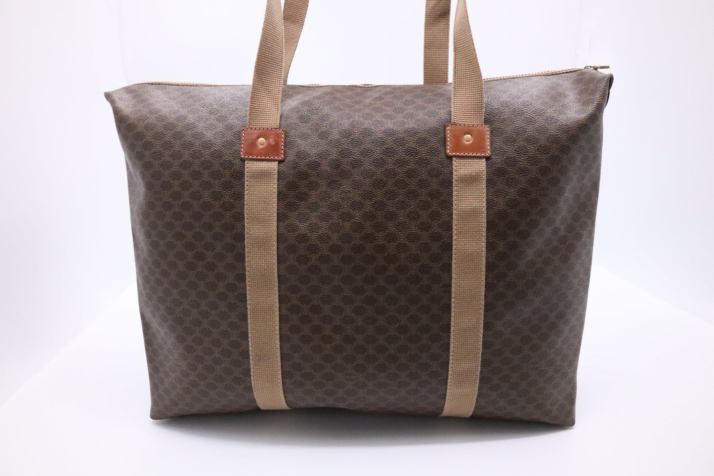 Celine Travel Tote in Triomphe Macadam Brown Coated Canvas