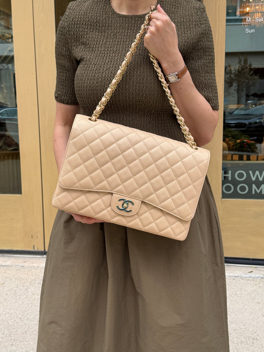 Chanel Maxi Jumbo Beige Clair Quilted Flap Bag - Rovelle Bags