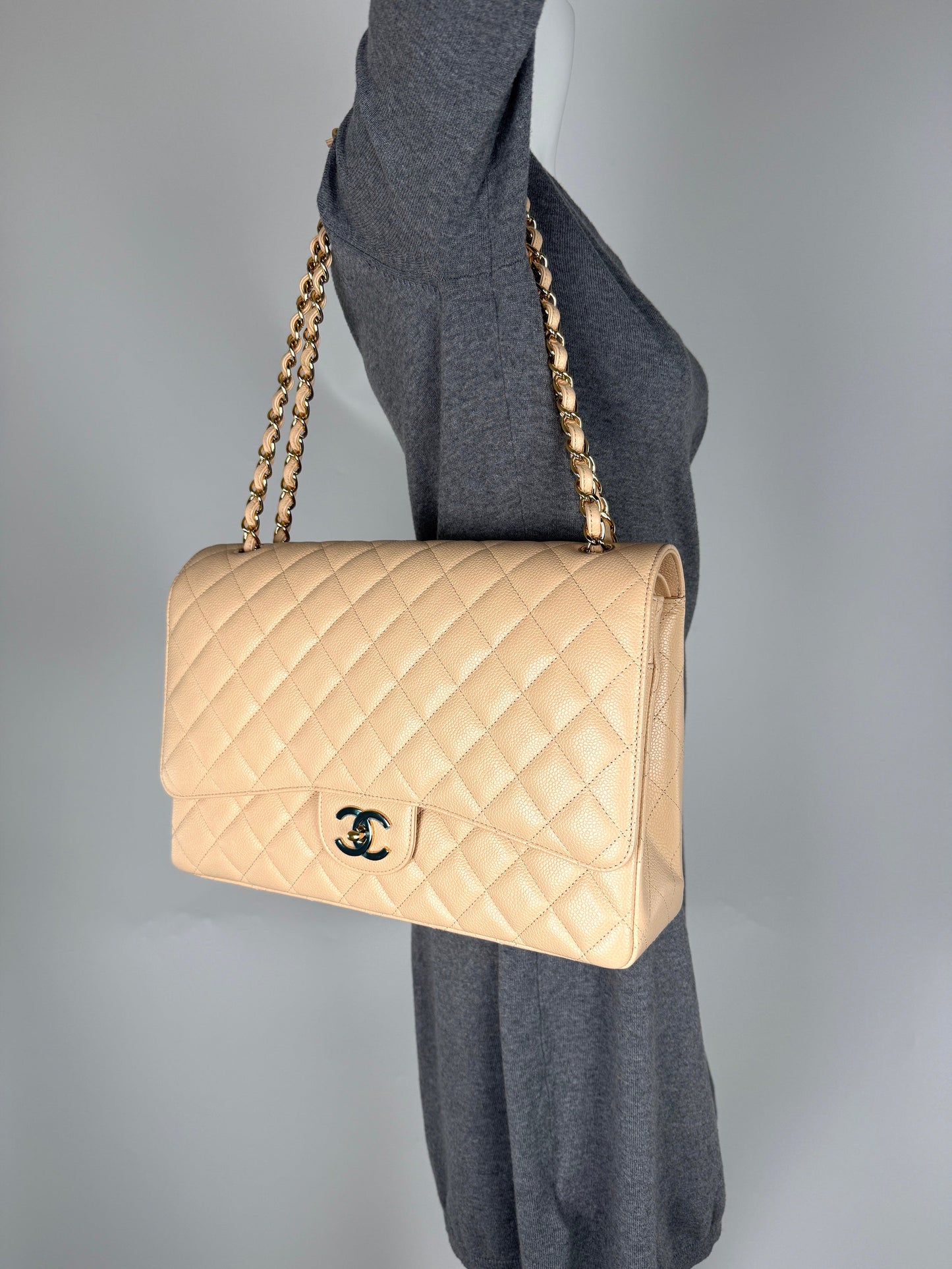 Chanel Maxi Jumbo Beige Clair Quilted Flap Bag - Rovelle Bags