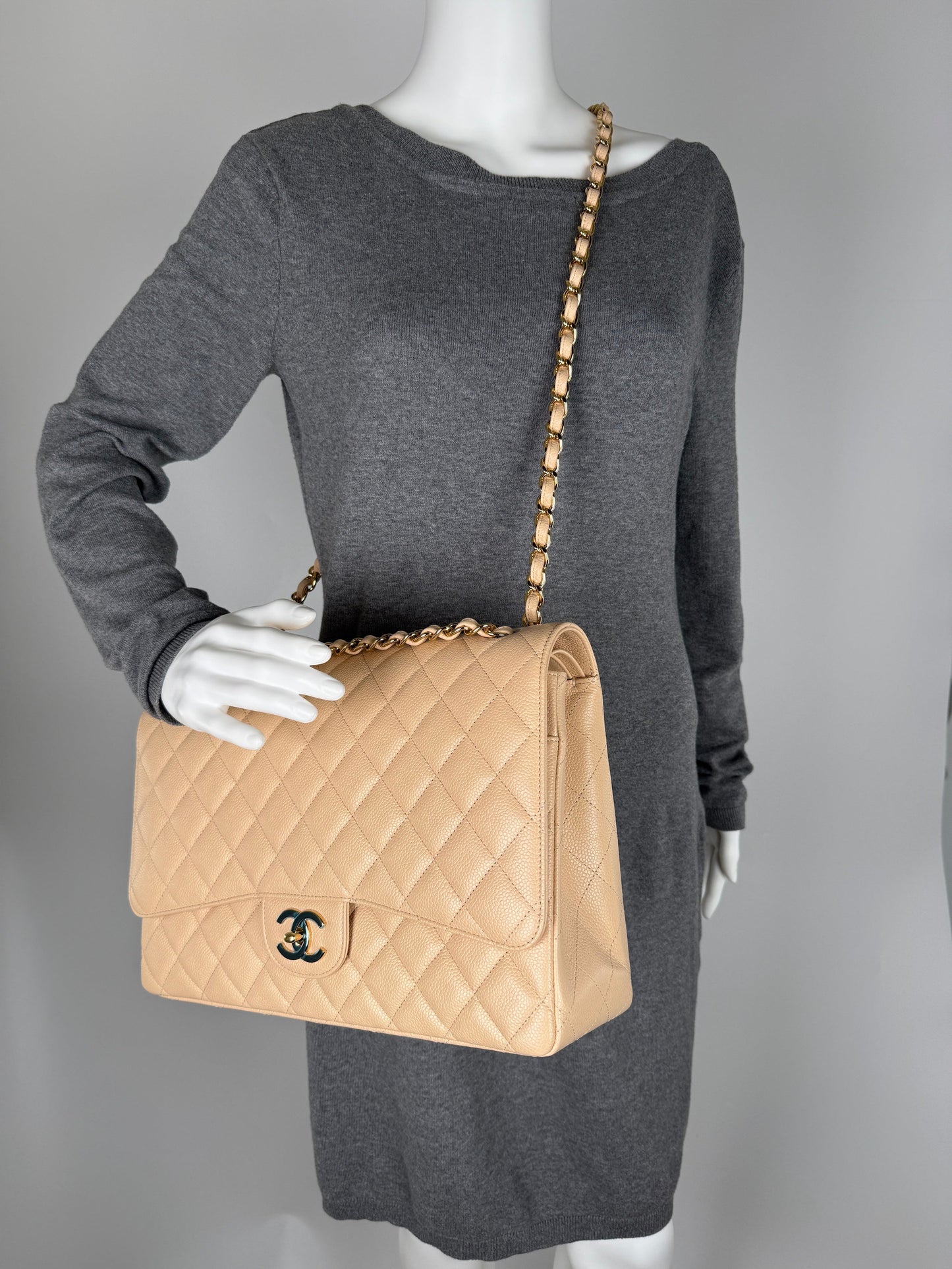 Chanel Maxi Jumbo Beige Clair Quilted Flap Bag - Rovelle Bags