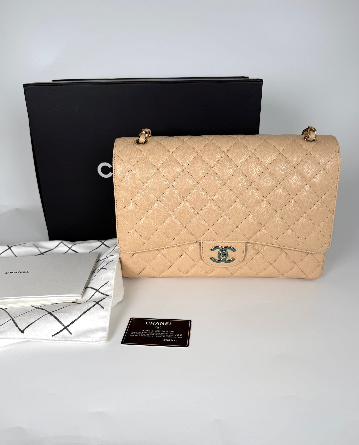 Chanel Maxi Jumbo Beige Clair Quilted Flap Bag - Rovelle Bags