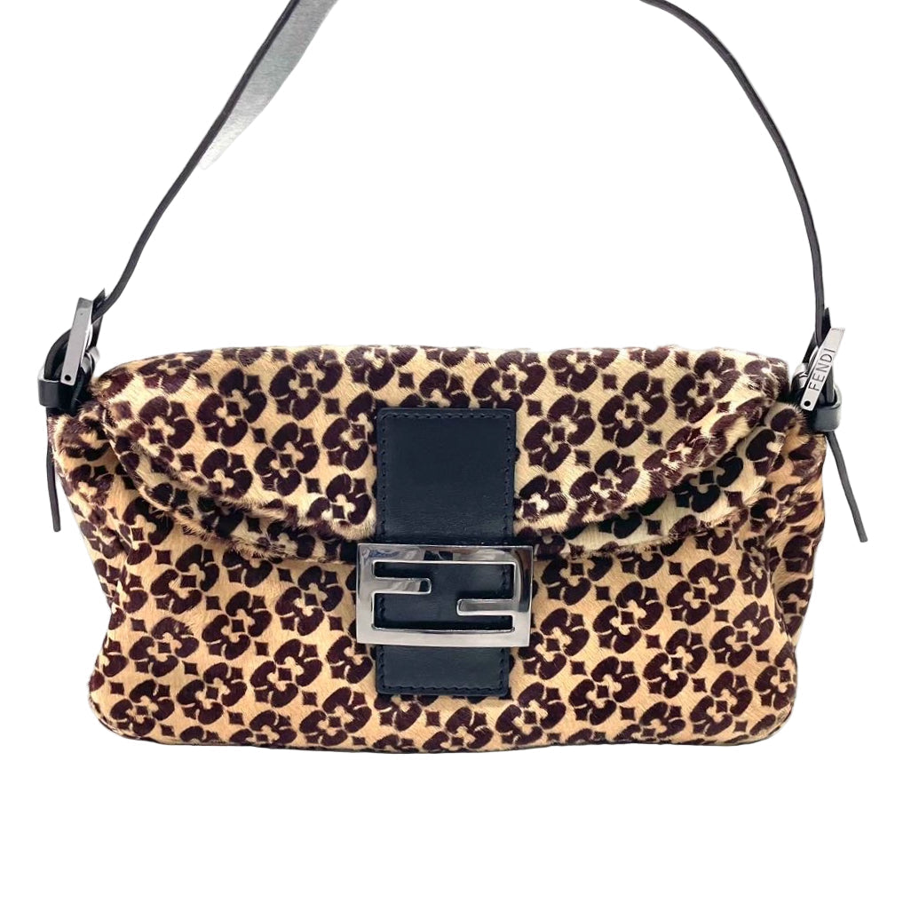Fendi Baguette Ponyhair Double Flap Shoulder Bag