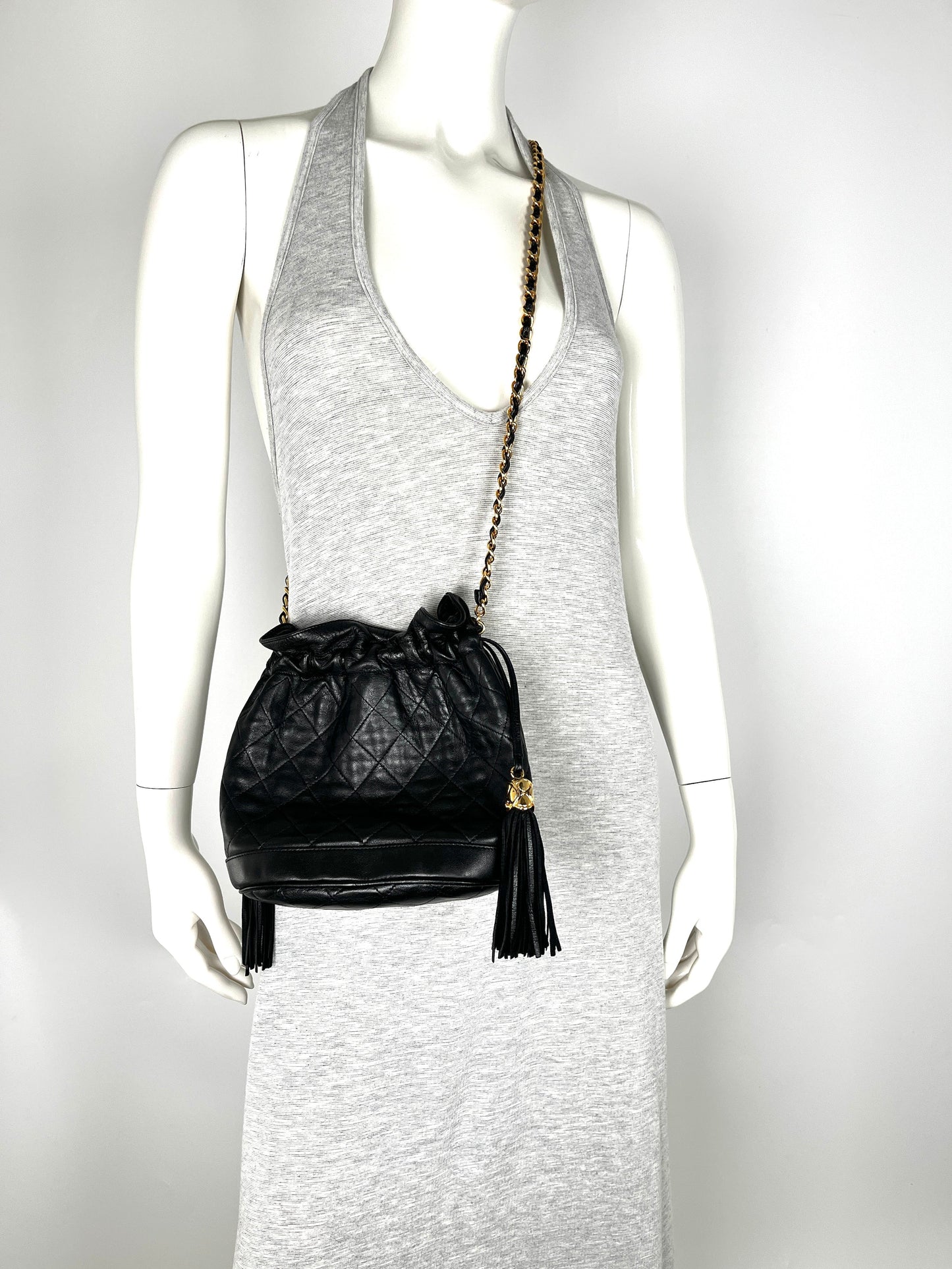Chanel 24k Gold Black Lambskin Leather Shoulder Bag - Rovelle Bags
