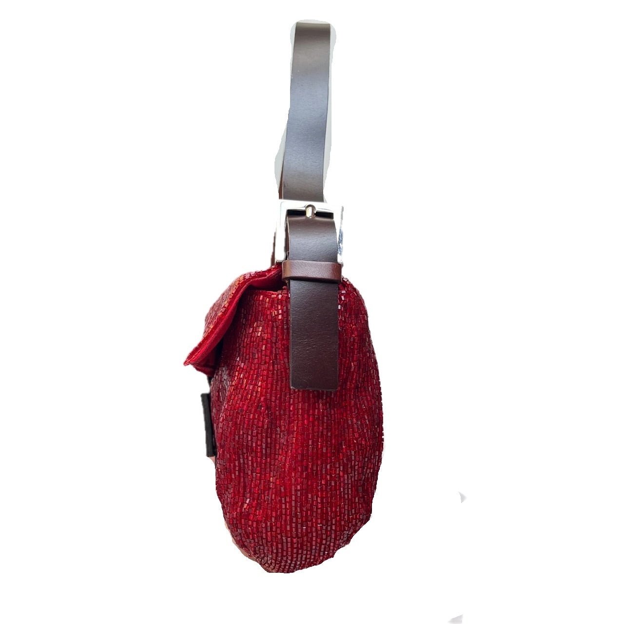 Fendi Baguette Red Glittering Beads Shoulder Bag