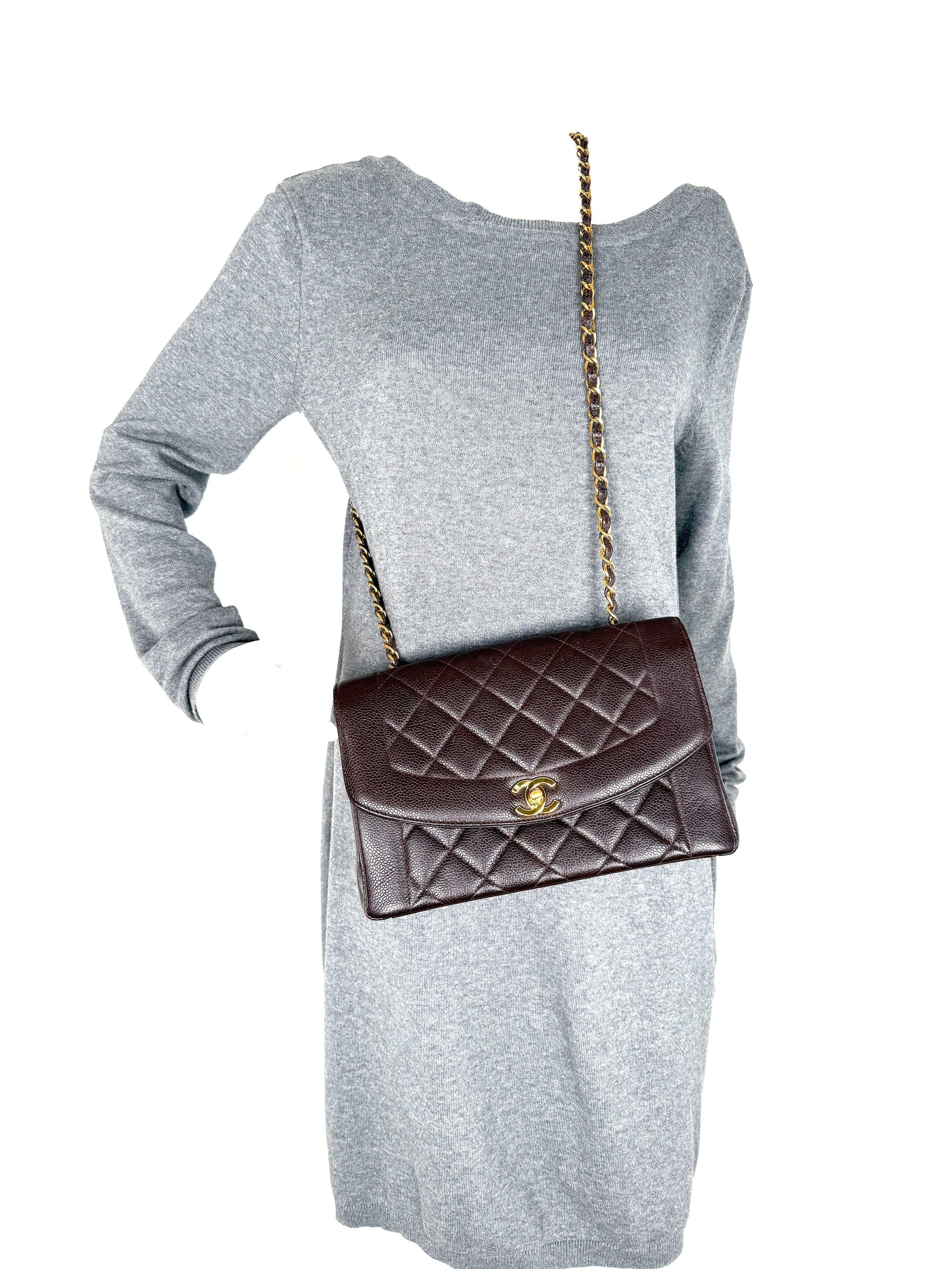 Chanel Diana Medium Brown Caviar Quilted Crossbody Bag - Rovelle Bags