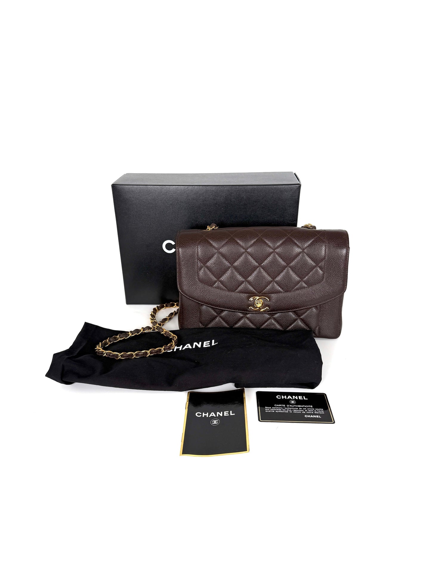 Chanel Diana Medium Brown Caviar Quilted Crossbody Bag - Rovelle Bags