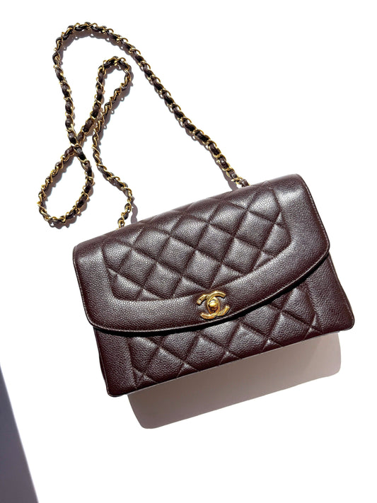 Chanel Diana Medium Brown Caviar Quilted Crossbody Bag - Rovelle Bags