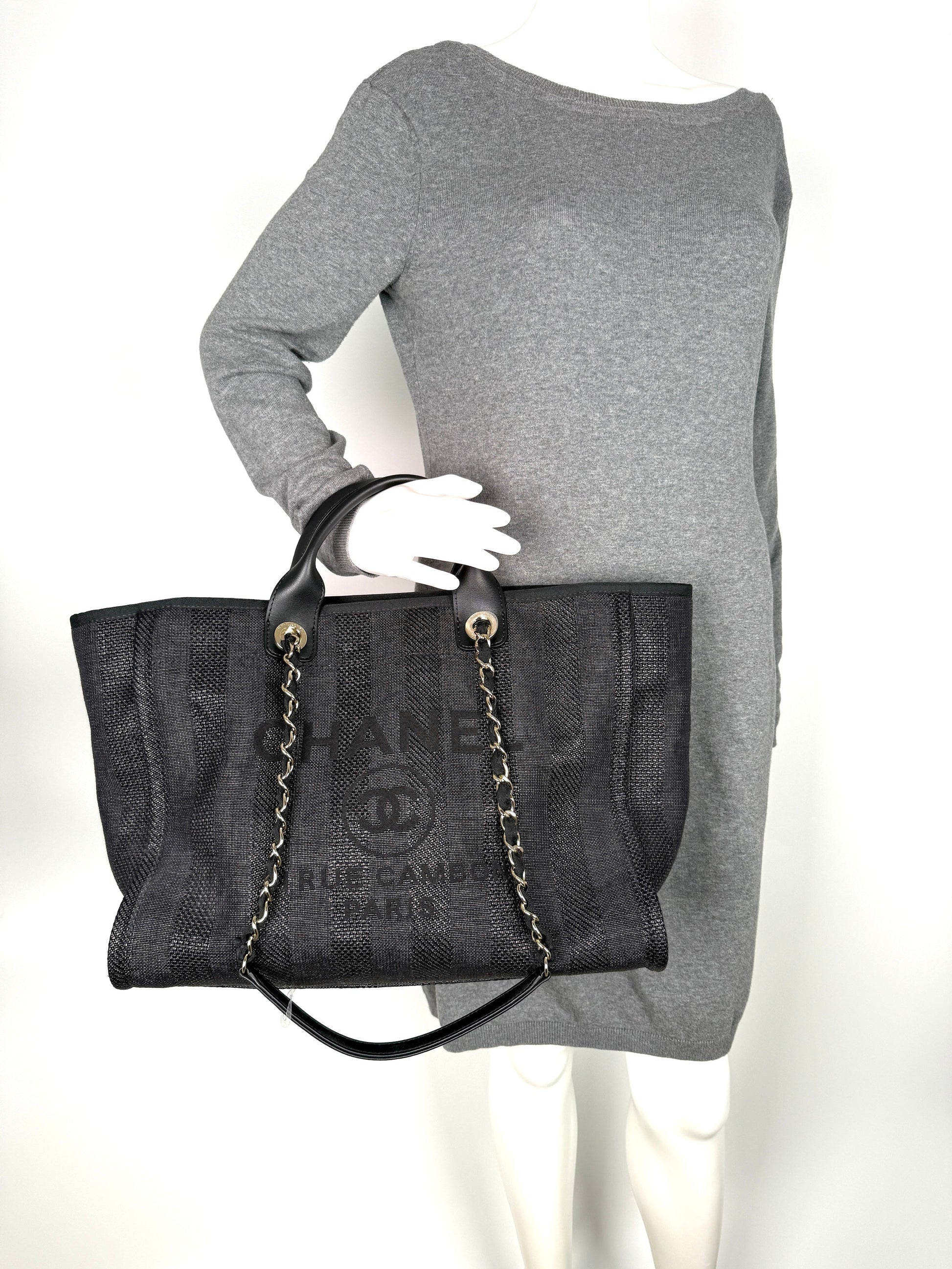 Chanel Deauville Straw Raffia Black Large Tote Bag - Rovelle Bags
