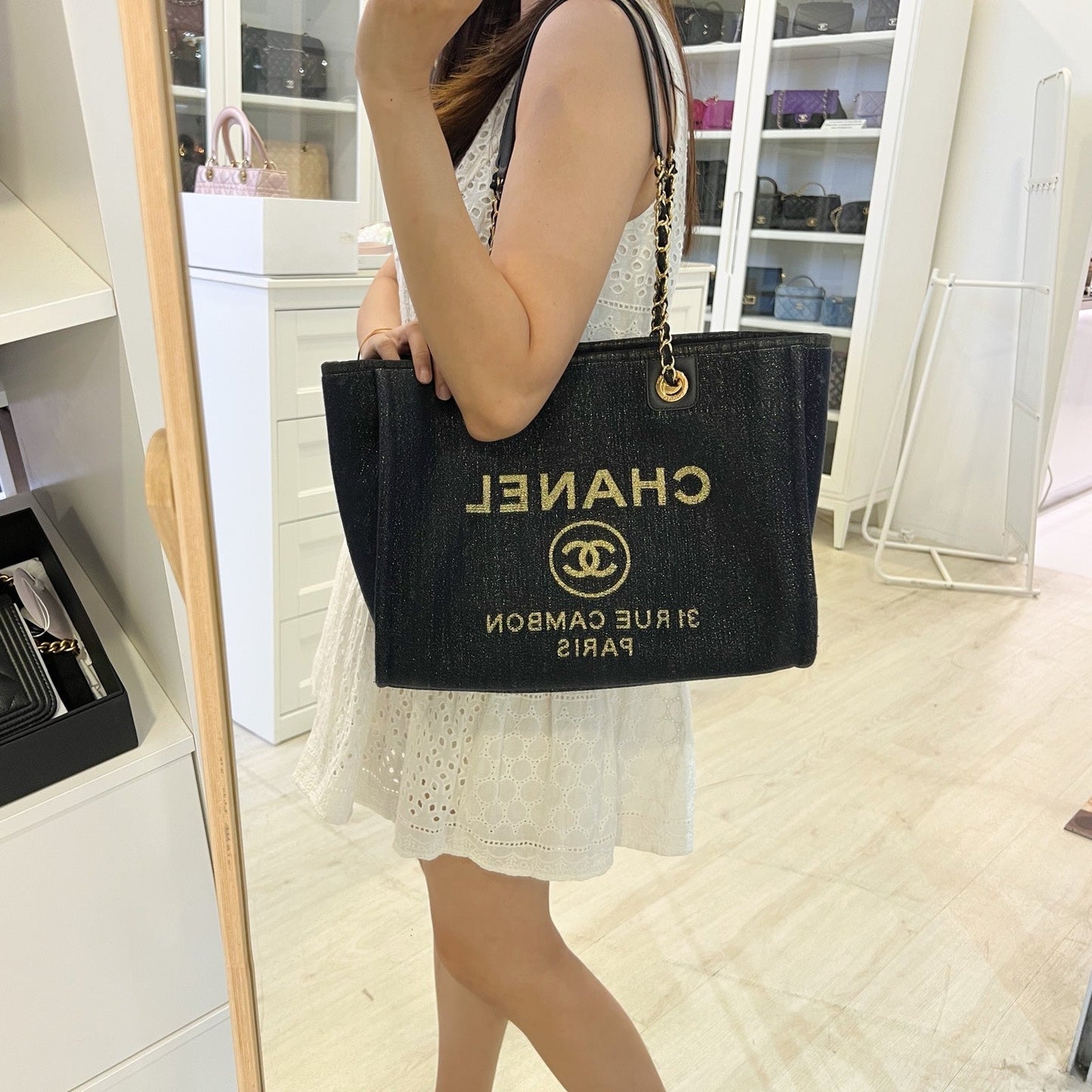 Chanel Deauville Medium Tote in Navy Tote Bag - Rovelle Bags