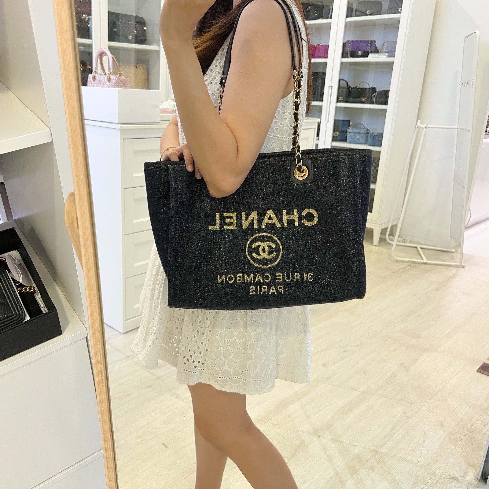 Chanel Deauville Medium Tote in Navy Tote Bag - Rovelle Bags