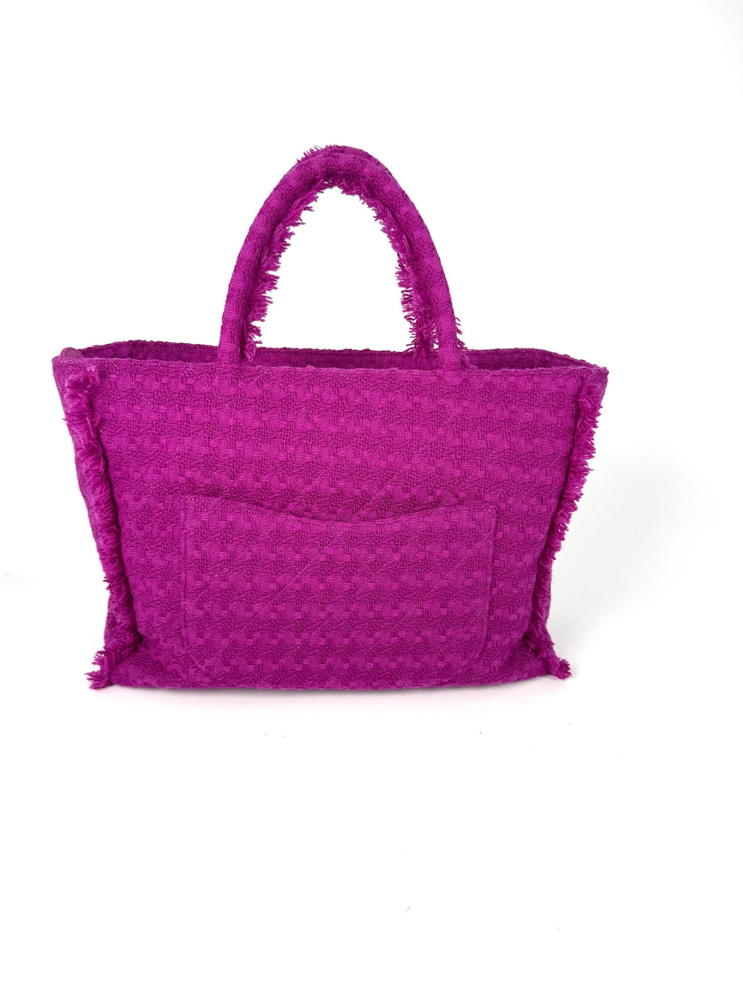 Chanel Wool Tweed Giant Logo Pink Tote Bag - Rovelle Bags