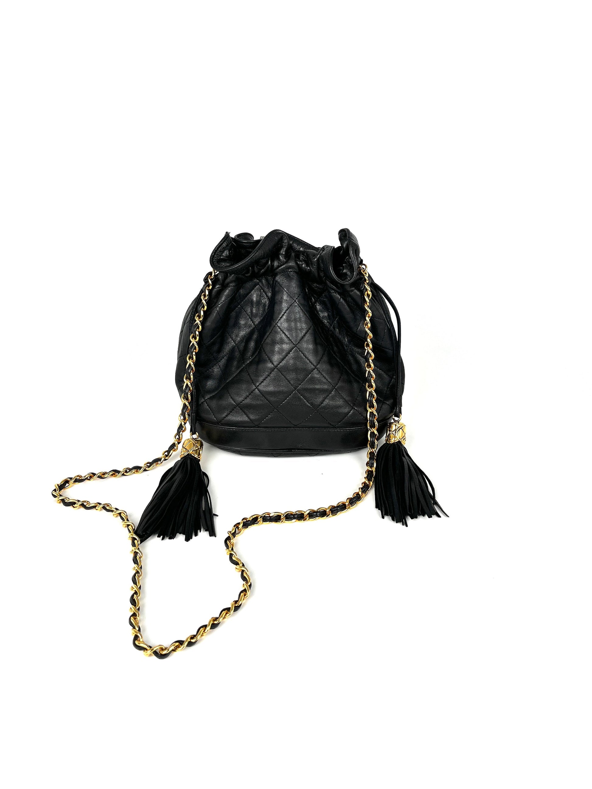 Chanel 24k Gold Black Lambskin Leather Shoulder Bag - Rovelle Bags