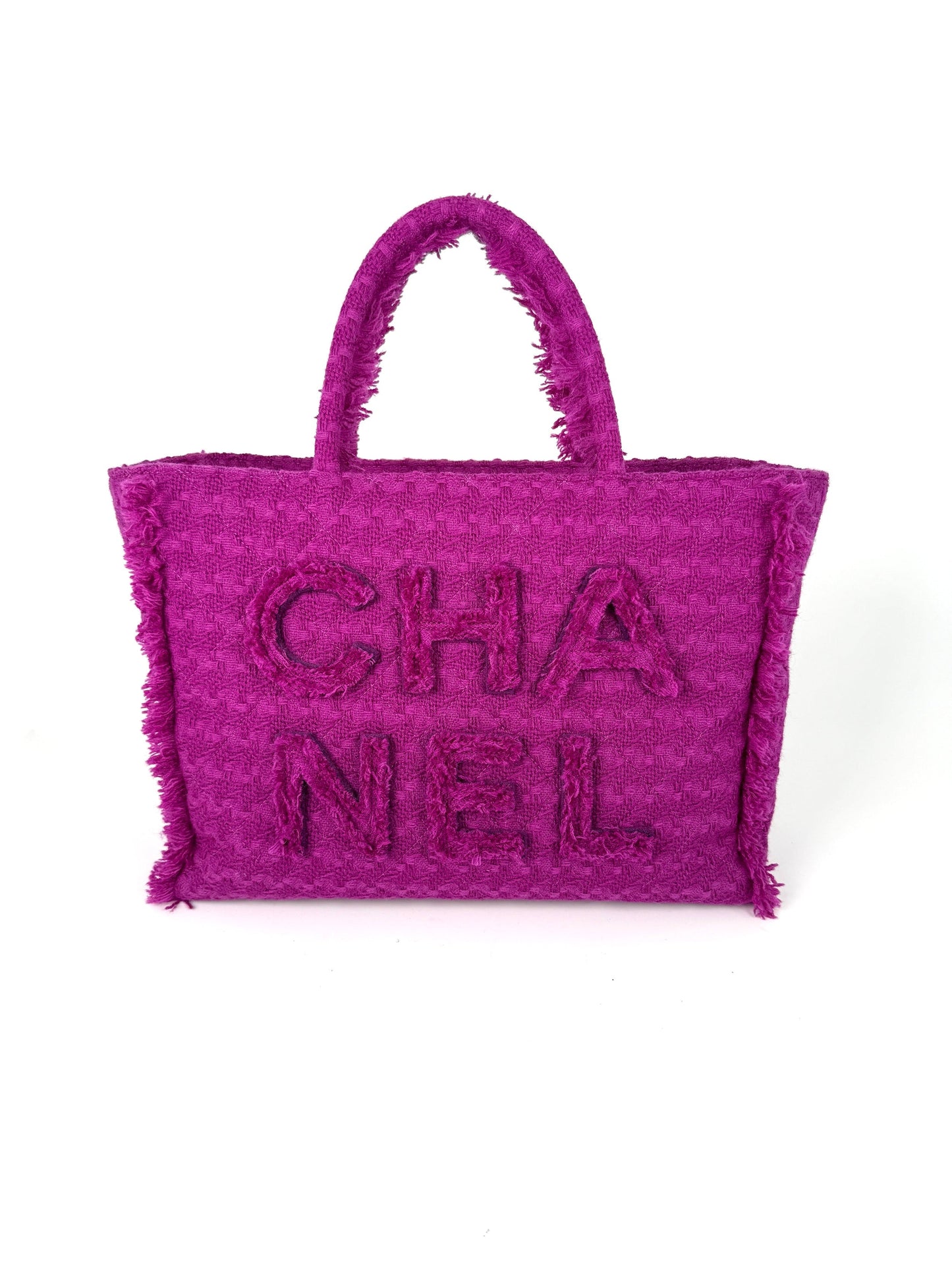 Chanel Wool Tweed Giant Logo Pink Tote Bag - Rovelle Bags