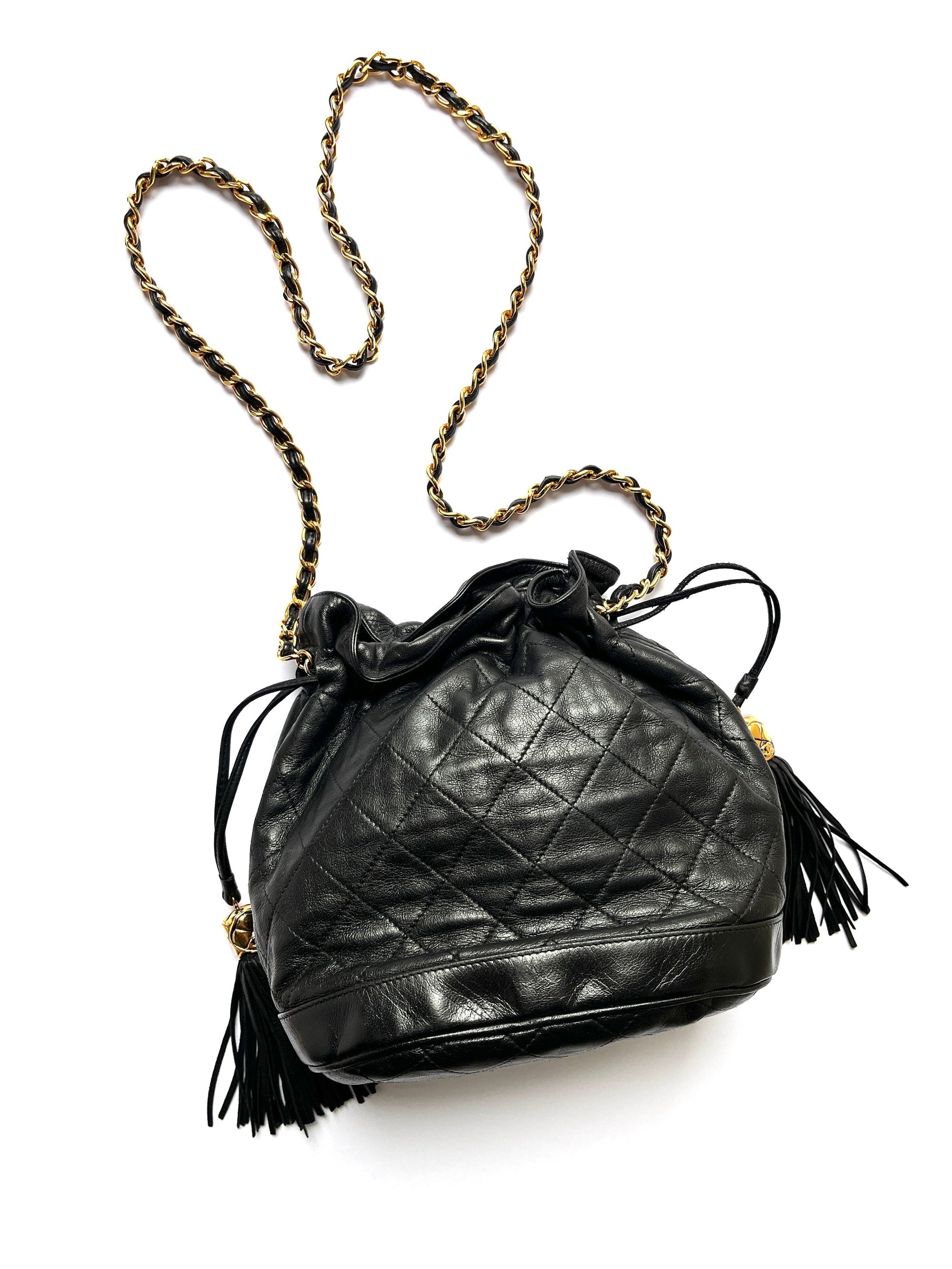 Chanel 24k Gold Black Lambskin Leather Shoulder Bag - Rovelle Bags