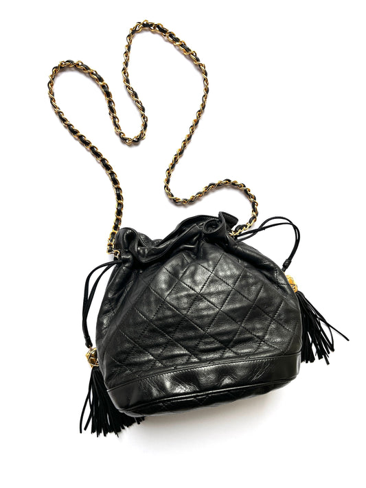 Chanel 24k Gold Black Lambskin Leather Shoulder Bag - Rovelle Bags