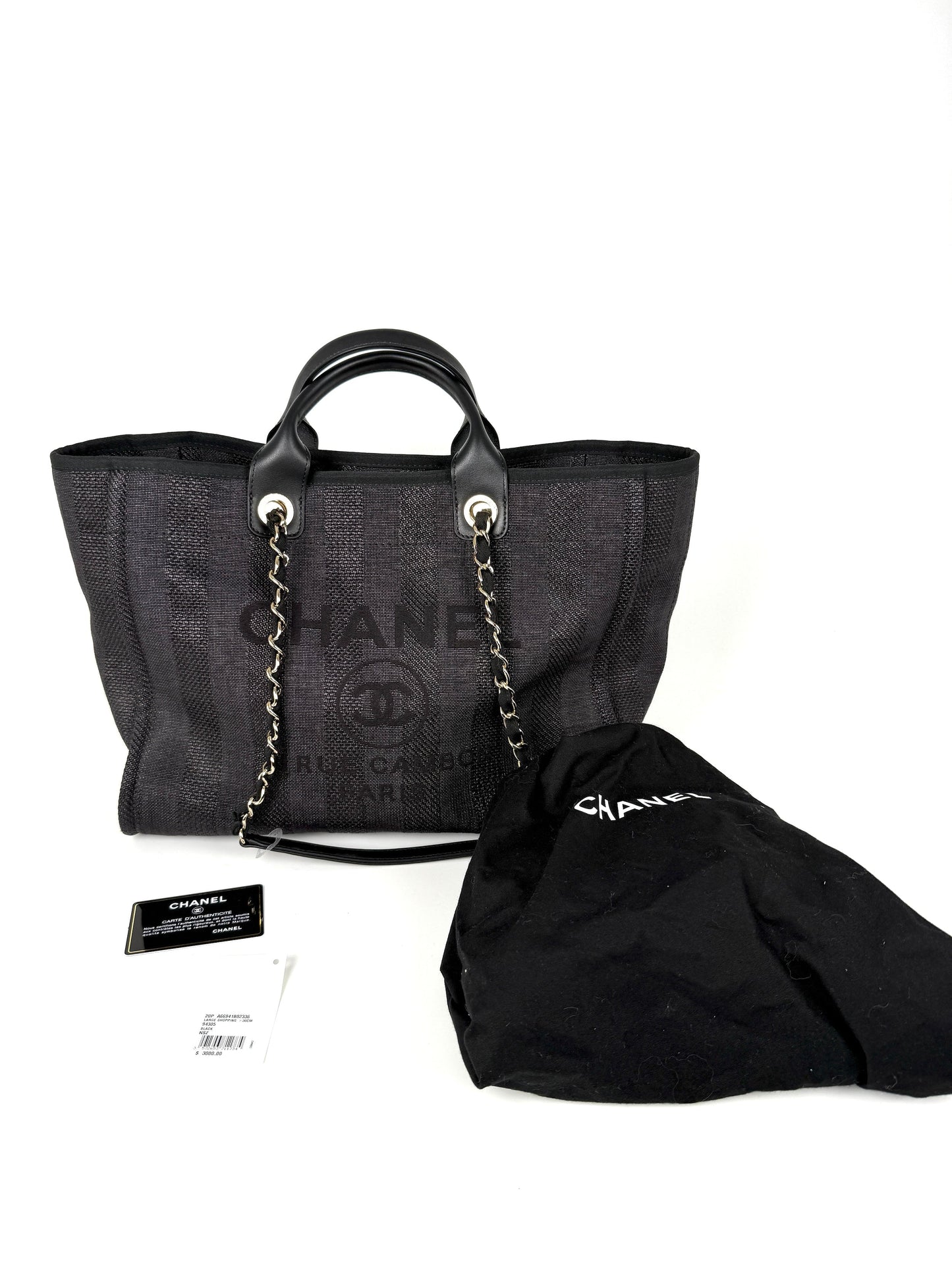 Chanel Deauville Straw Raffia Black Large Tote Bag - Rovelle Bags