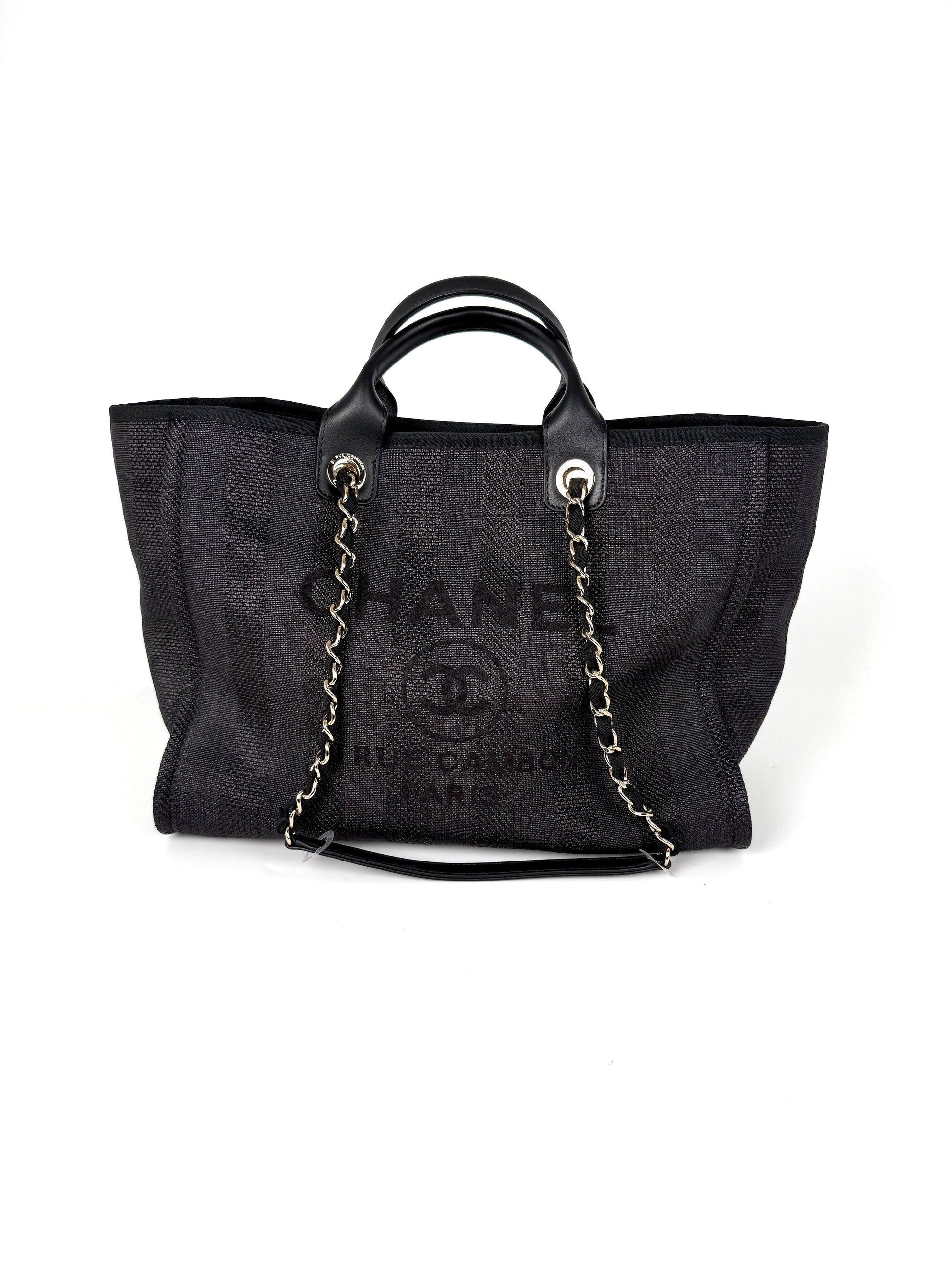 Chanel Deauville Straw Raffia Black Large Tote Bag - Rovelle Bags