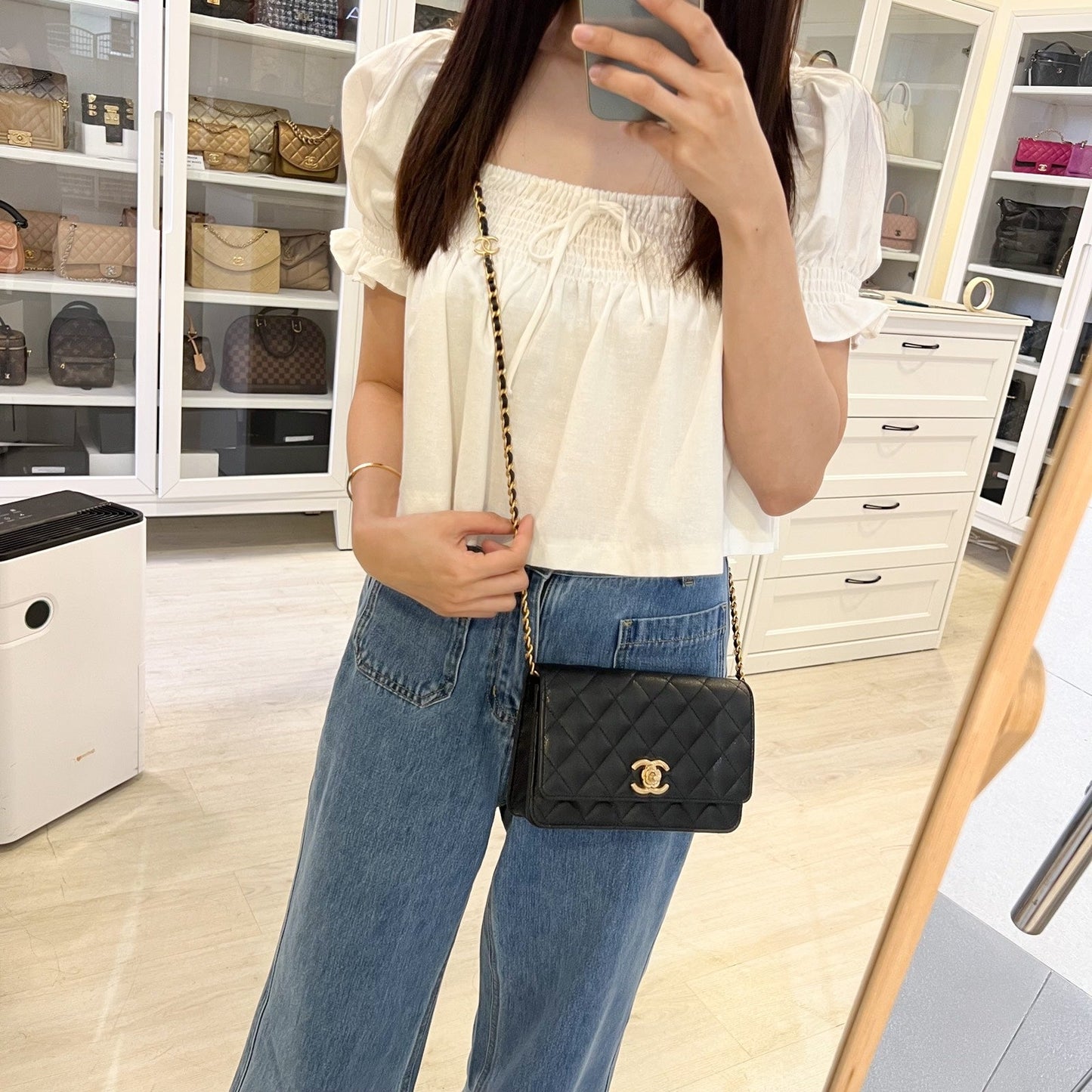 Chanel 23K Camellia Flower Wallet on Crossbody Bag - Rovelle Bags