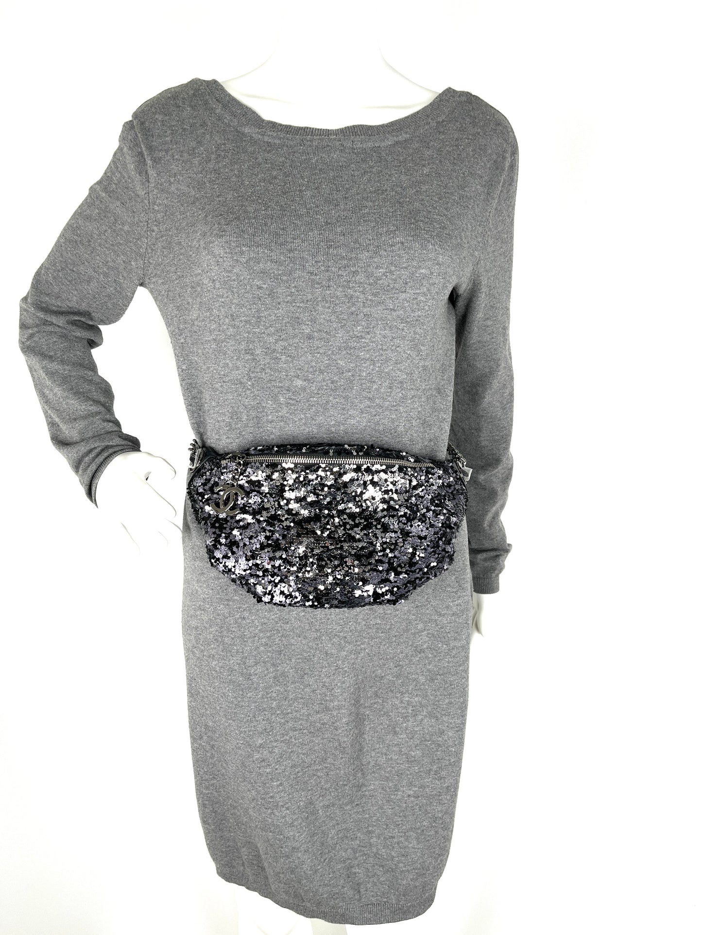 Chanel Sequin Glazed Calfskin Black Silver Handbag - Rovelle Bags