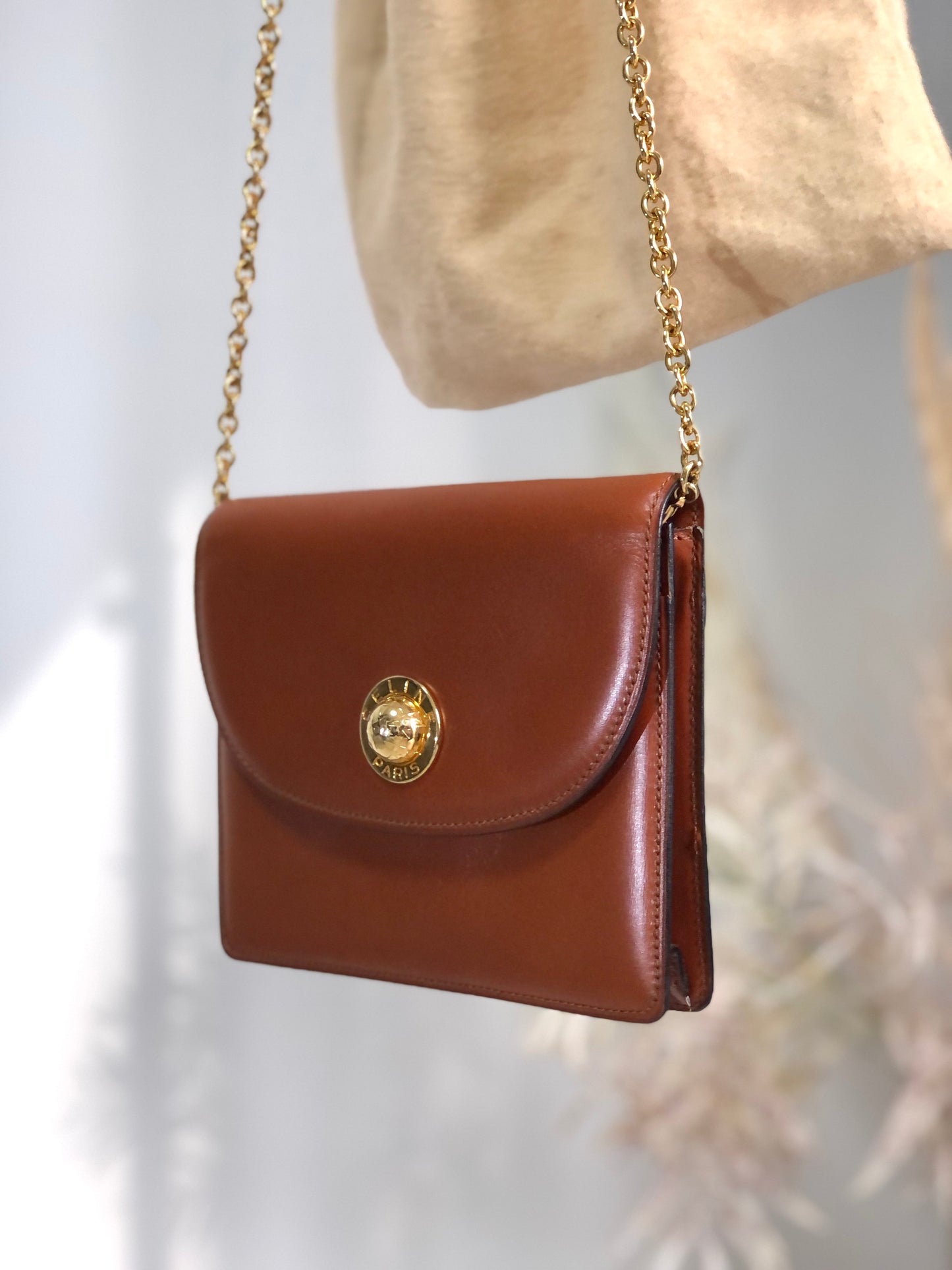 CELINE Starball Chain Small Shoulderbag Camel Old Celine t6xd2w