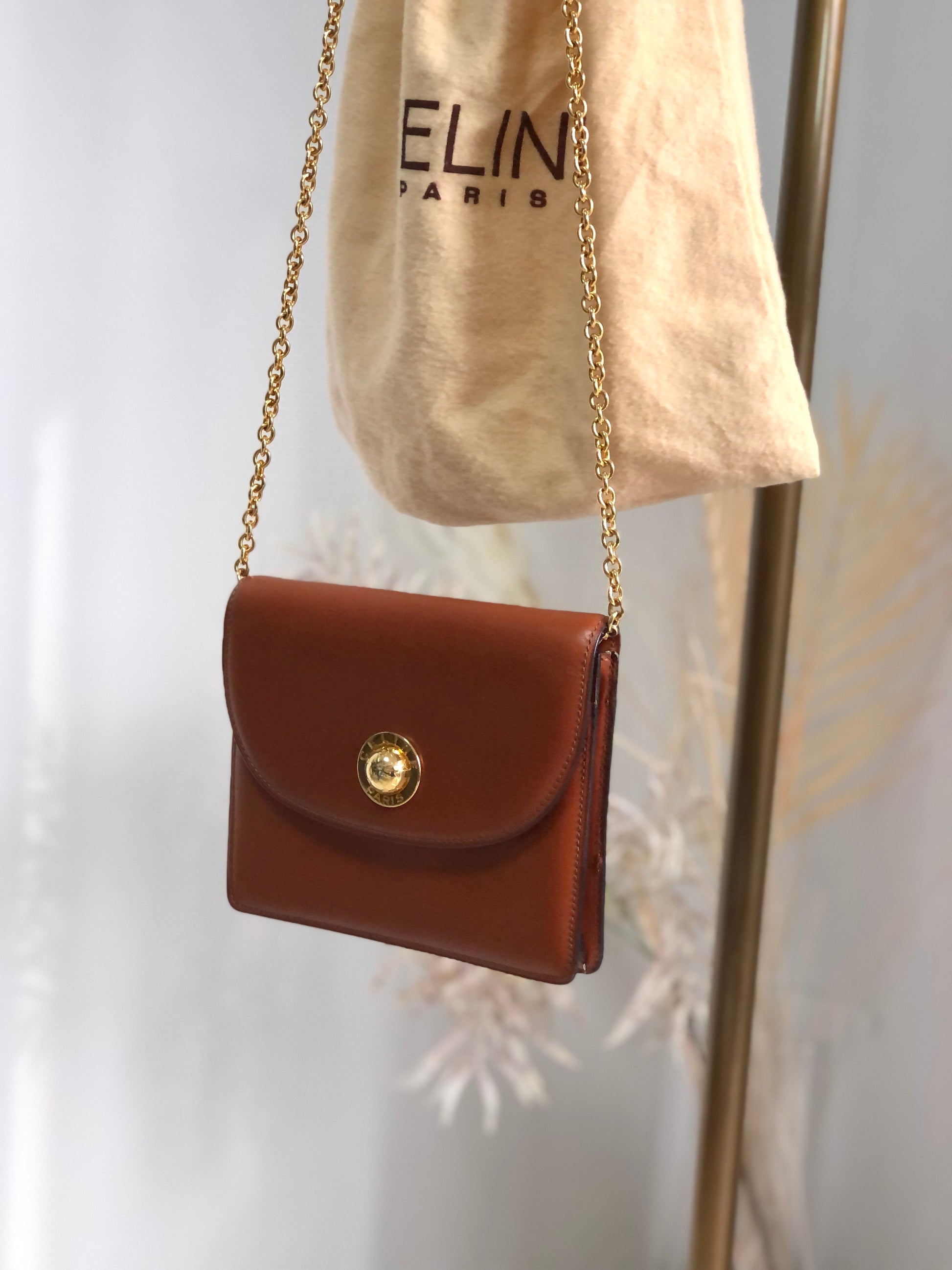 CELINE Starball Chain Small Shoulderbag Camel Old Celine t6xd2w