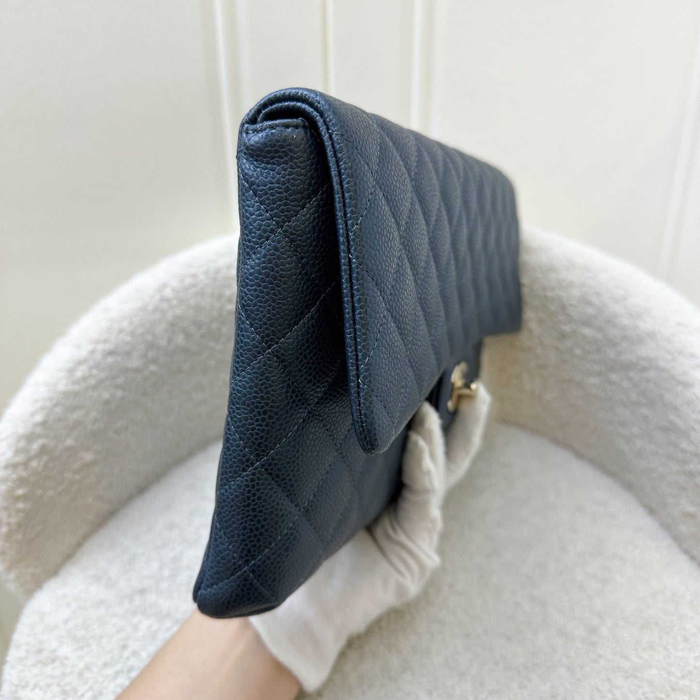 Chanel Timeless Clutch in Iridescent Blue Clutch Bag - Rovelle Bags