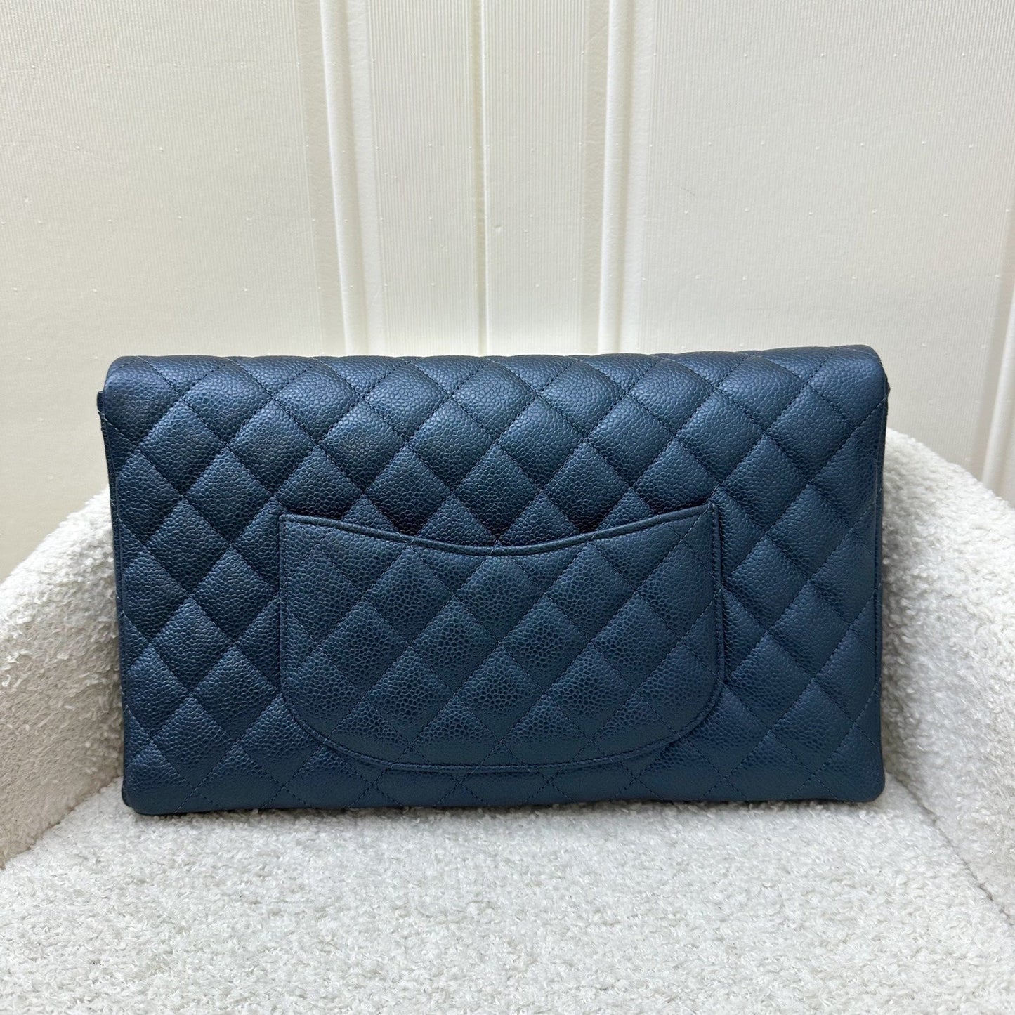Chanel Timeless Clutch in Iridescent Blue Clutch Bag - Rovelle Bags