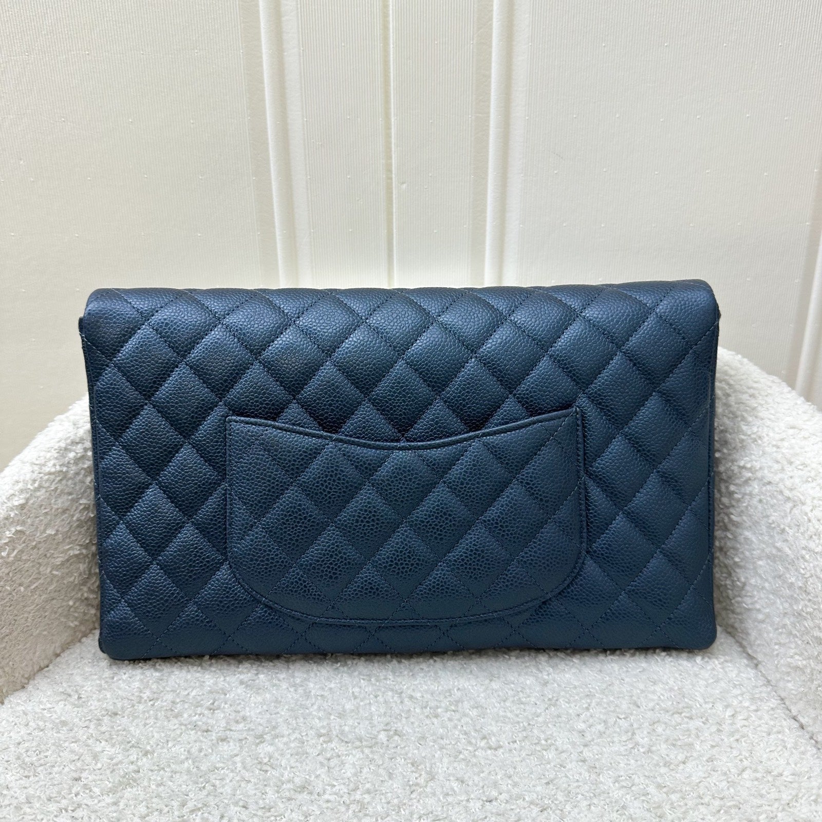 Chanel Timeless Clutch in Iridescent Blue Clutch Bag - Rovelle Bags