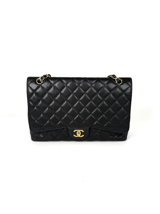 Chanel Maxi Jumbo Classic Black Caviar Shoulder Bag - Rovelle Bags