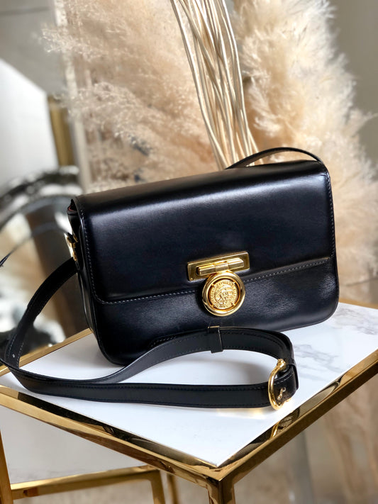 CELINE Medal motif Leather Crossbody Shoulder bag Black Old Celine 3sn772