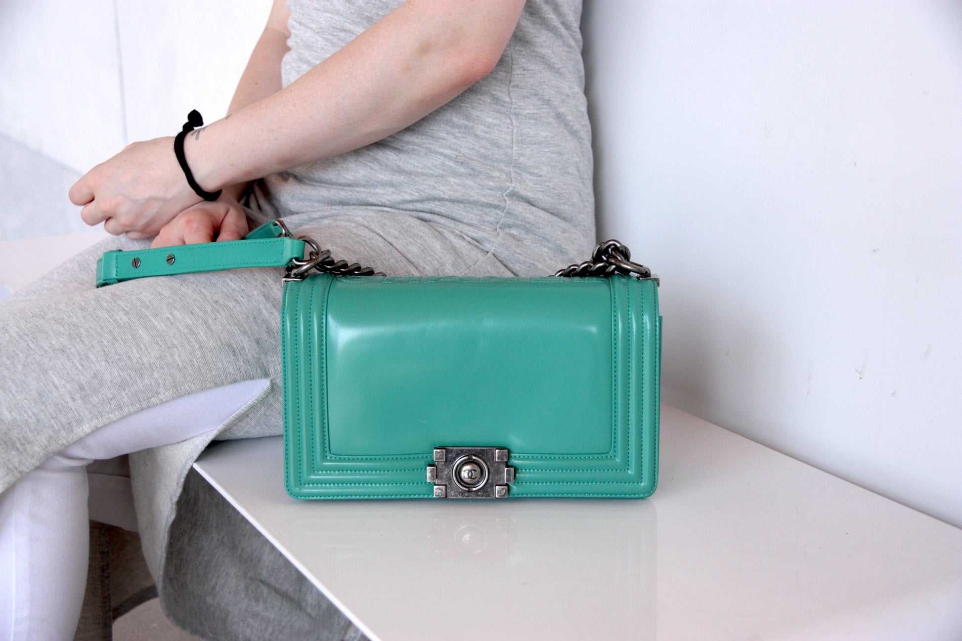Chanel 2015 Medium Boy Green Handbag - Rovelle Bags