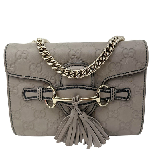 GUCCI Emily Mini Guccissima Leather Chain Shoulder Bag Grey 369622