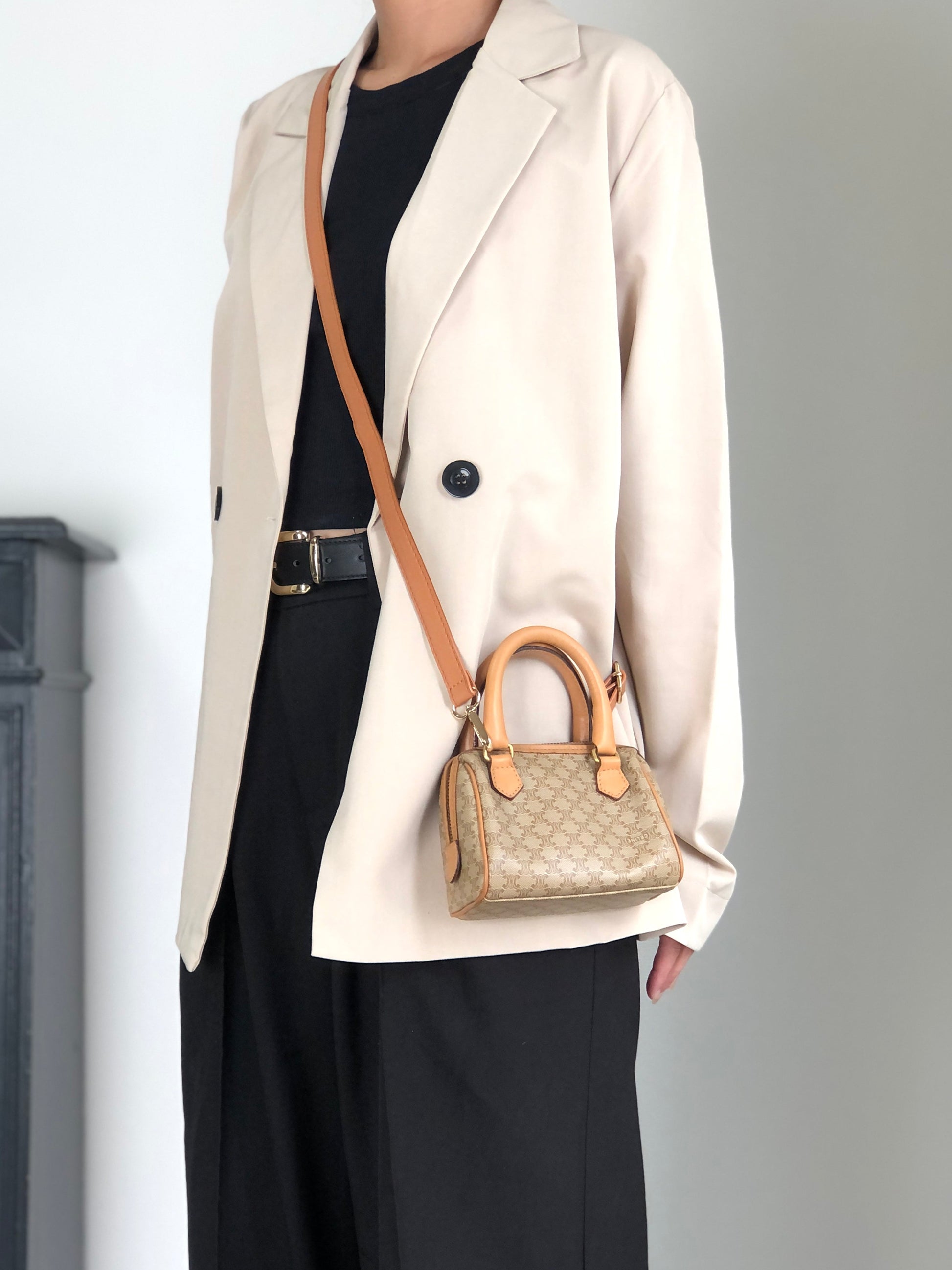 CELINE Macadam Two-way Small Handbag Shoulder bag Beige ecy7xt