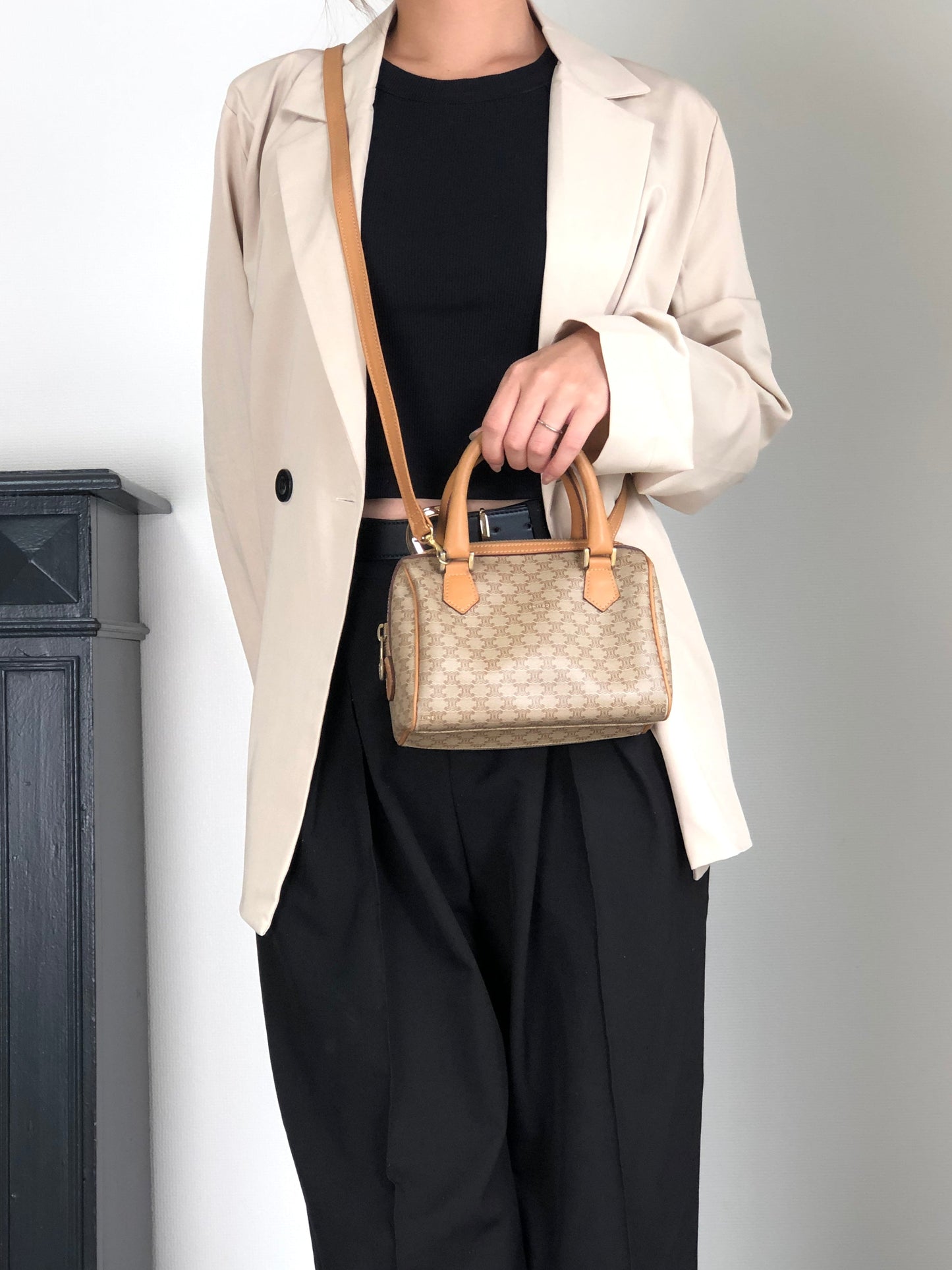 CELINE Macadam Two-way Small Handbag Shoulder bag Beige v4cuzg