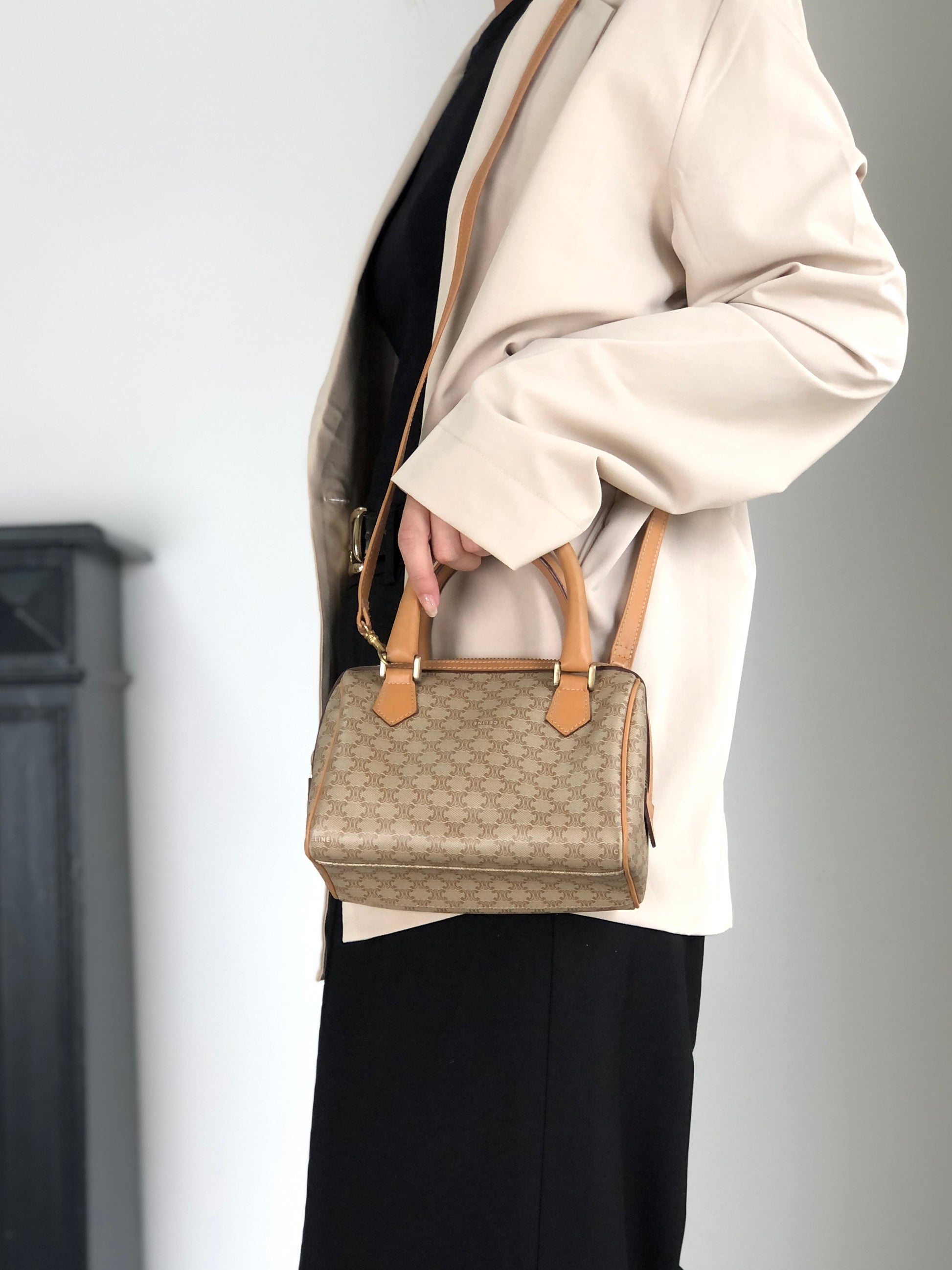 CELINE Macadam Two-way Small Handbag Shoulder bag Beige v4cuzg