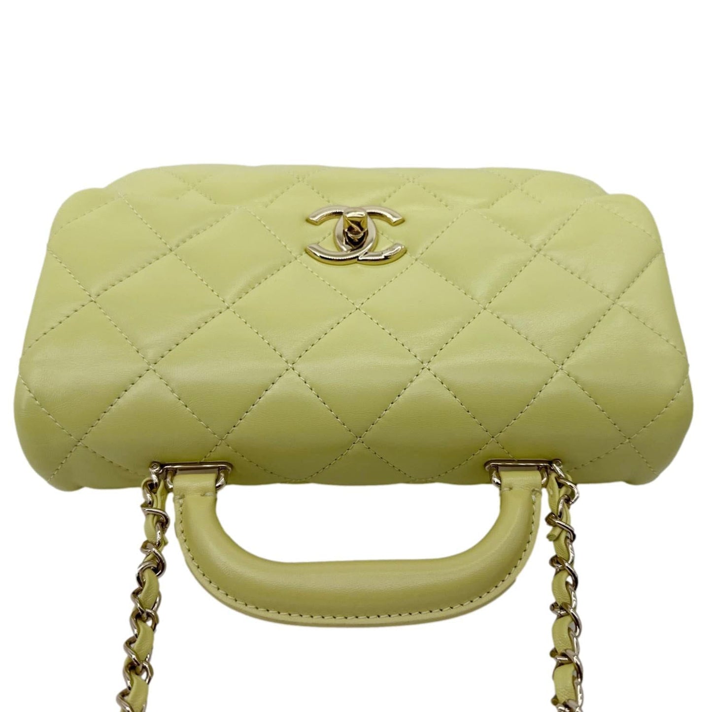 CHANEL Flap Mini Quilted Lambskin Leather Top Handle Crossbody Bag Yellow