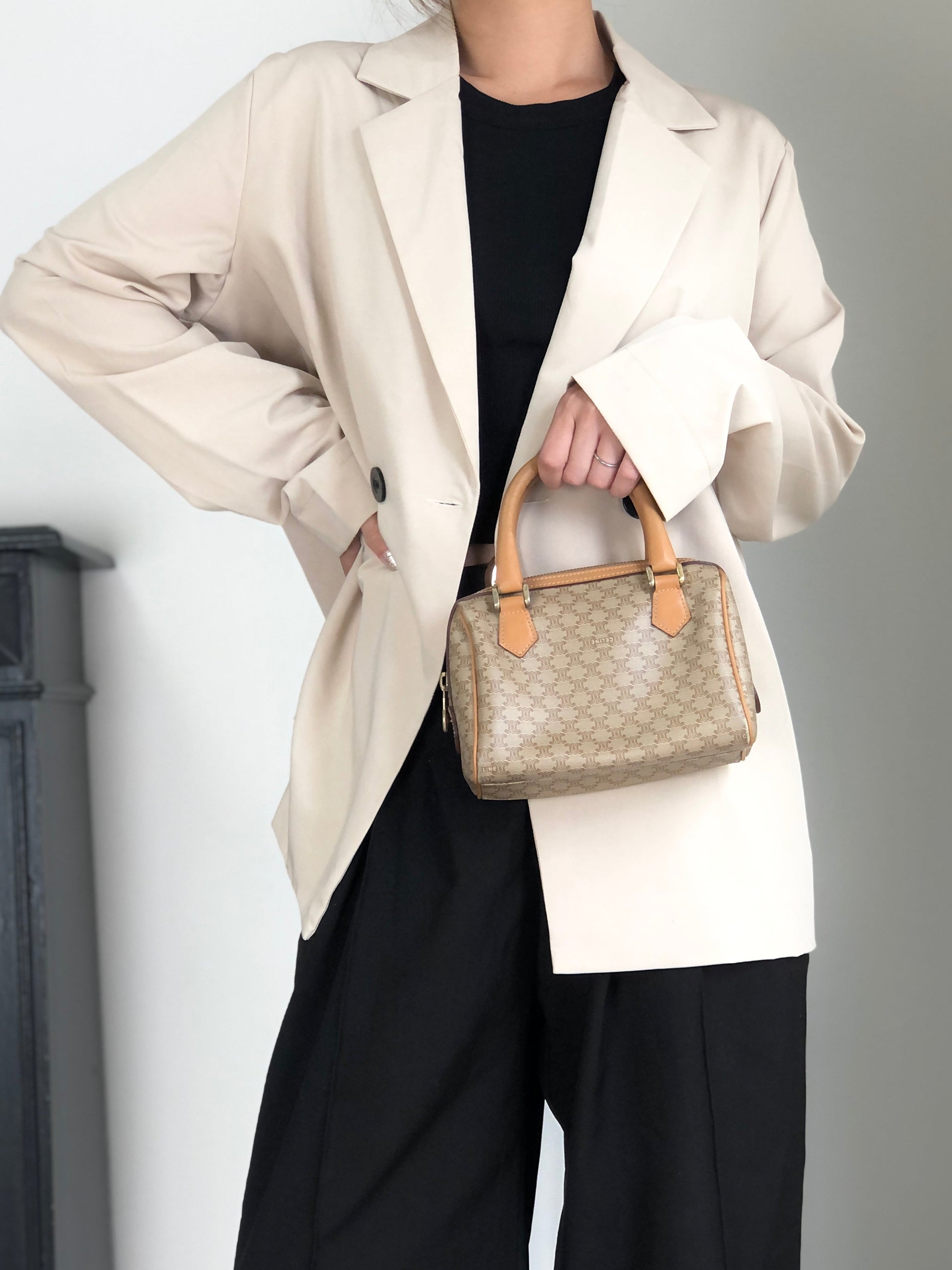 CELINE Macadam Two-way Small Handbag Shoulder bag Beige v4cuzg