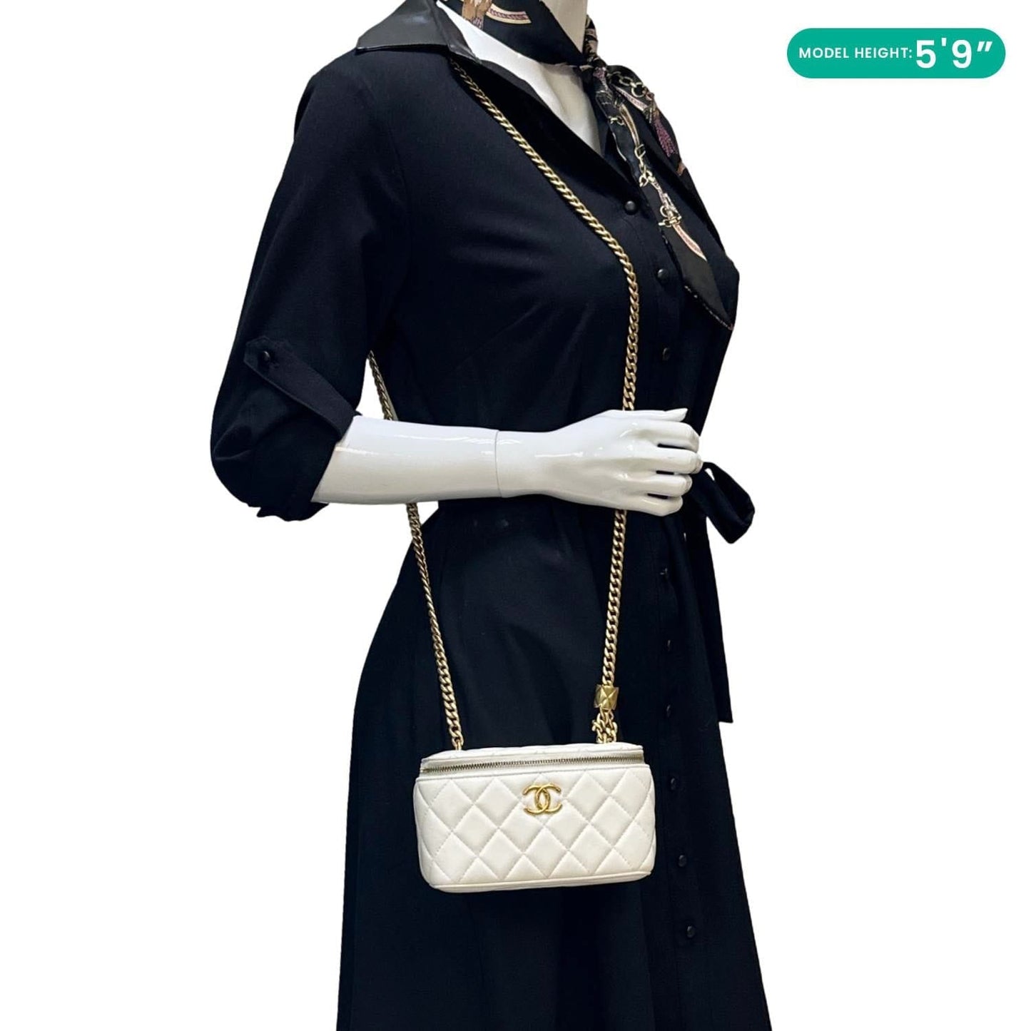 CHANEL Pillow Crush Small Quilted Lambskin Leather Vanity Case With Chain White