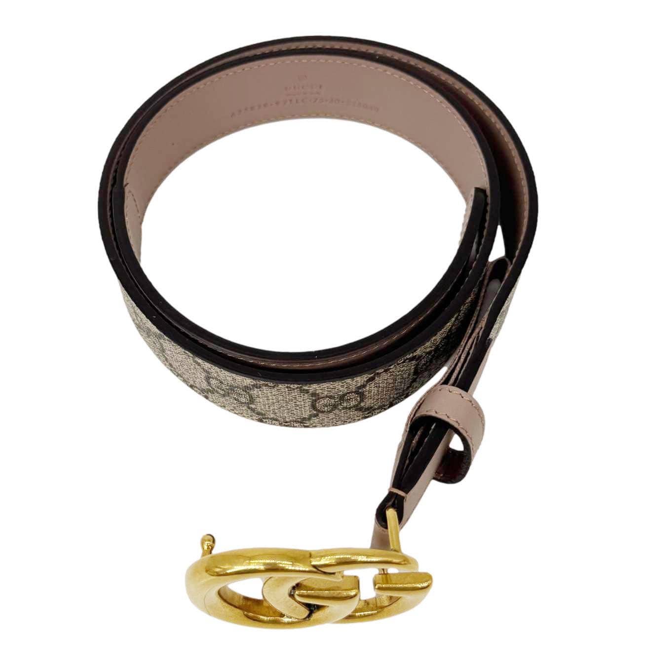 GUCCI Marmont GG Supreme Leather Belt Beige 625839 Size 75.30