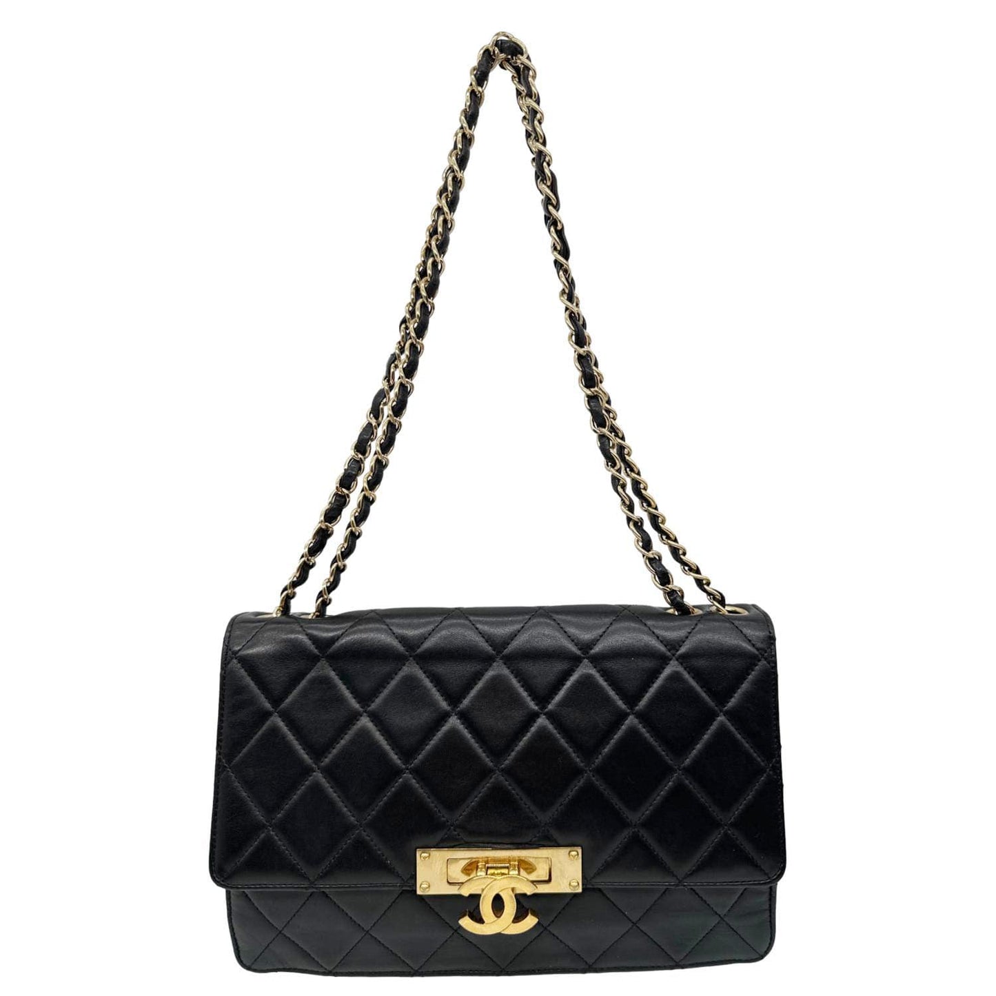 CHANEL Golden Class Flap Quilted Lambskin Leather Shoulder Bag Black