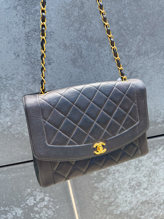 Chanel  Large Diana Black Flap Bag 24K Gold-Plated Hardware