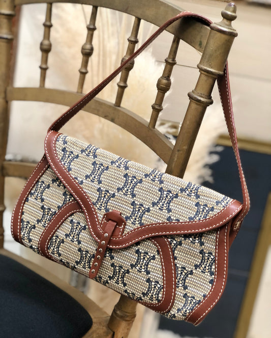 CELINE Triomphe pattern Hobobag Handbag Beige Old CELINE gctpmy