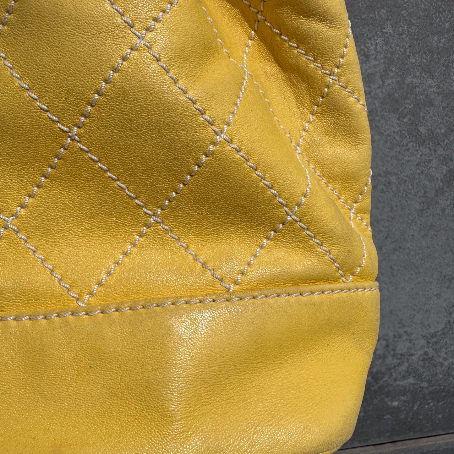 Chanel Yellow Lambskin Bucket Bag With Contrast Stitching And Drawstring, 2005-2006