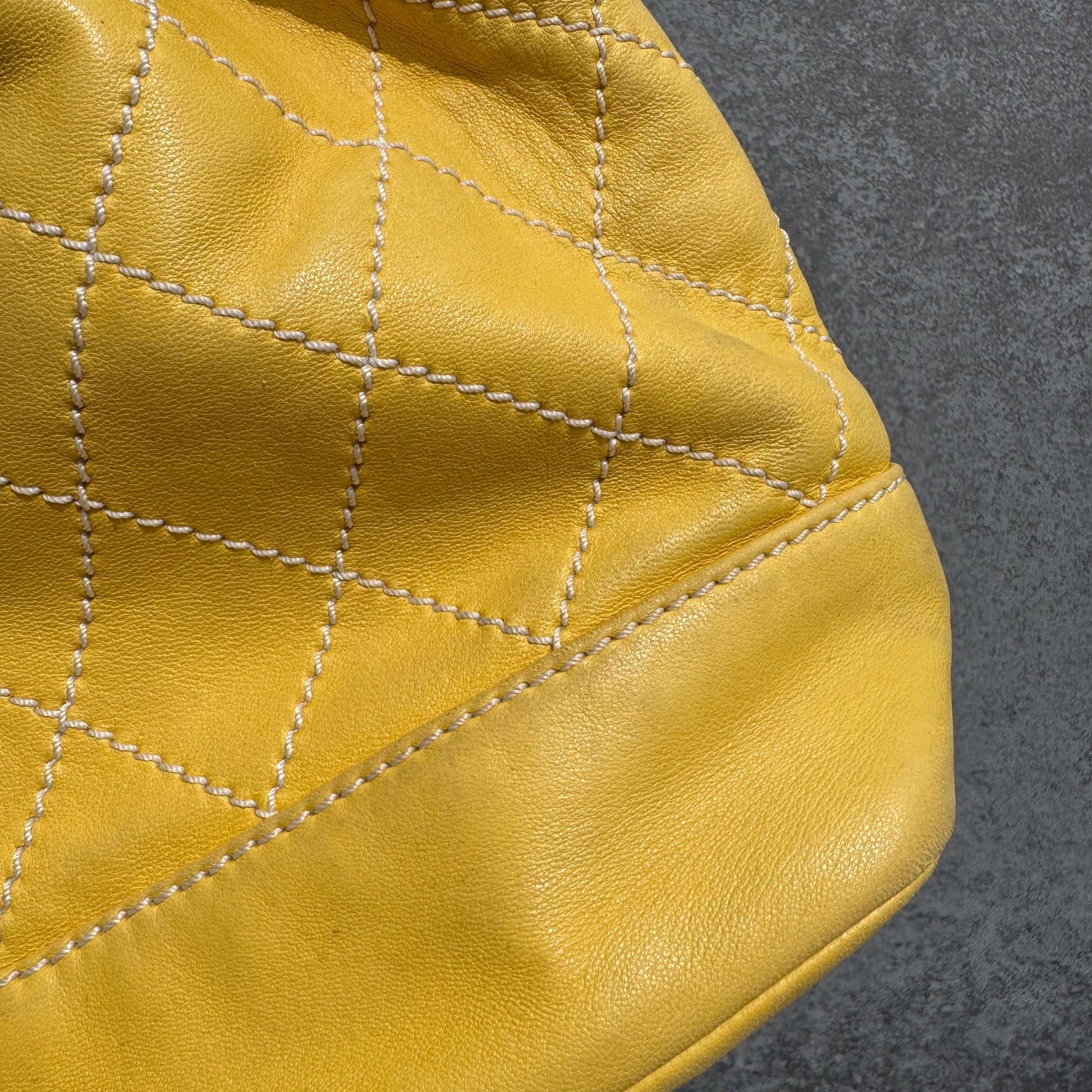 Chanel Yellow Lambskin Bucket Bag With Contrast Stitching And Drawstring, 2005-2006
