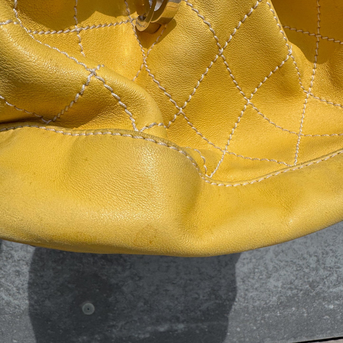 Chanel Yellow Lambskin Bucket Bag With Contrast Stitching And Drawstring, 2005-2006