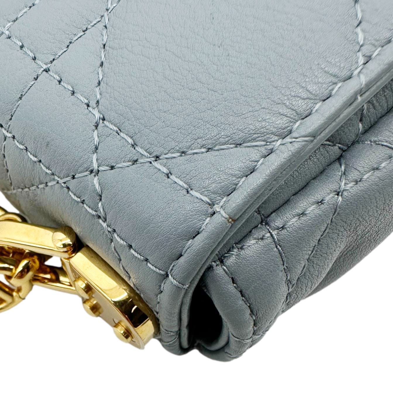 CHRISTIAN DIOR Micro Caro Supple Cannage Bag Chain Wallet Light Blue